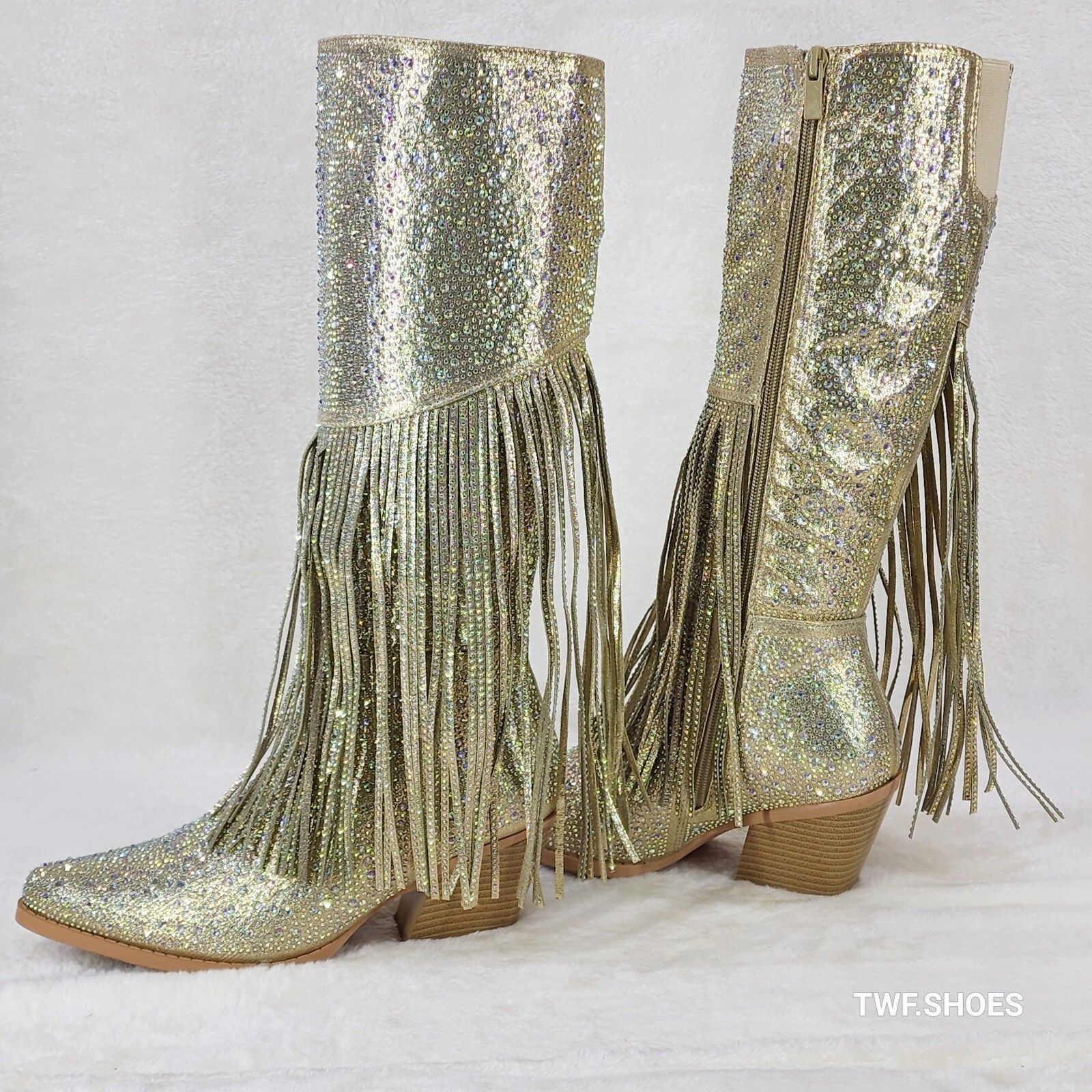 Other Western Diva Gold Asymmetrical Fringe Rhinestone Glam Cowgir Size US 6 / IT 36 - 1 Thumbnail