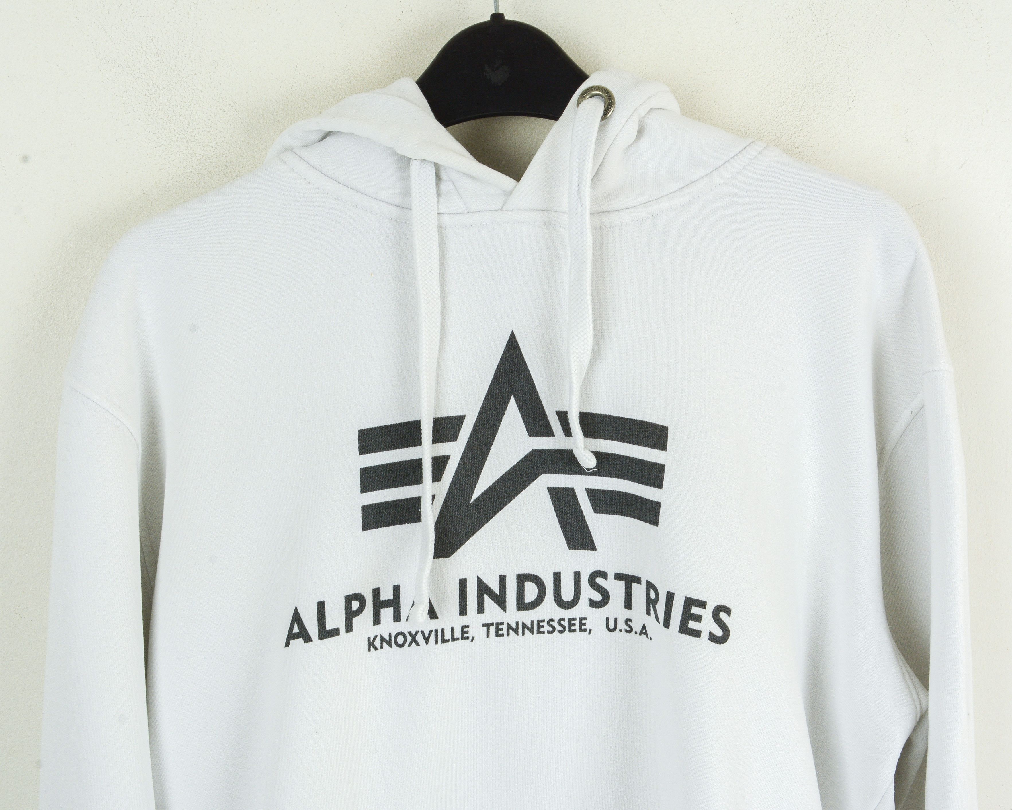Alpha Industries M Hoodie Jumper White Logo Print Sweatshirt Sweater Cotton Size US M / EU 48-50 / 2 - 2 Thumbnail