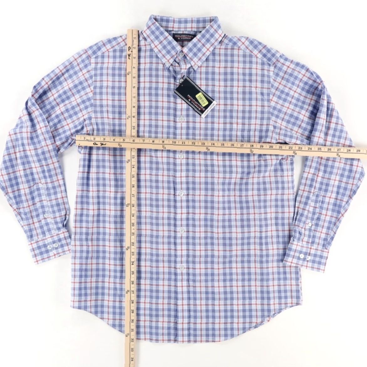 Roundtree & Yorke Roundtree & York Luxury Cotton Plaid Button Up Shirt Blue Men's L Size US L / EU 52-54 / 3 - 3 Thumbnail