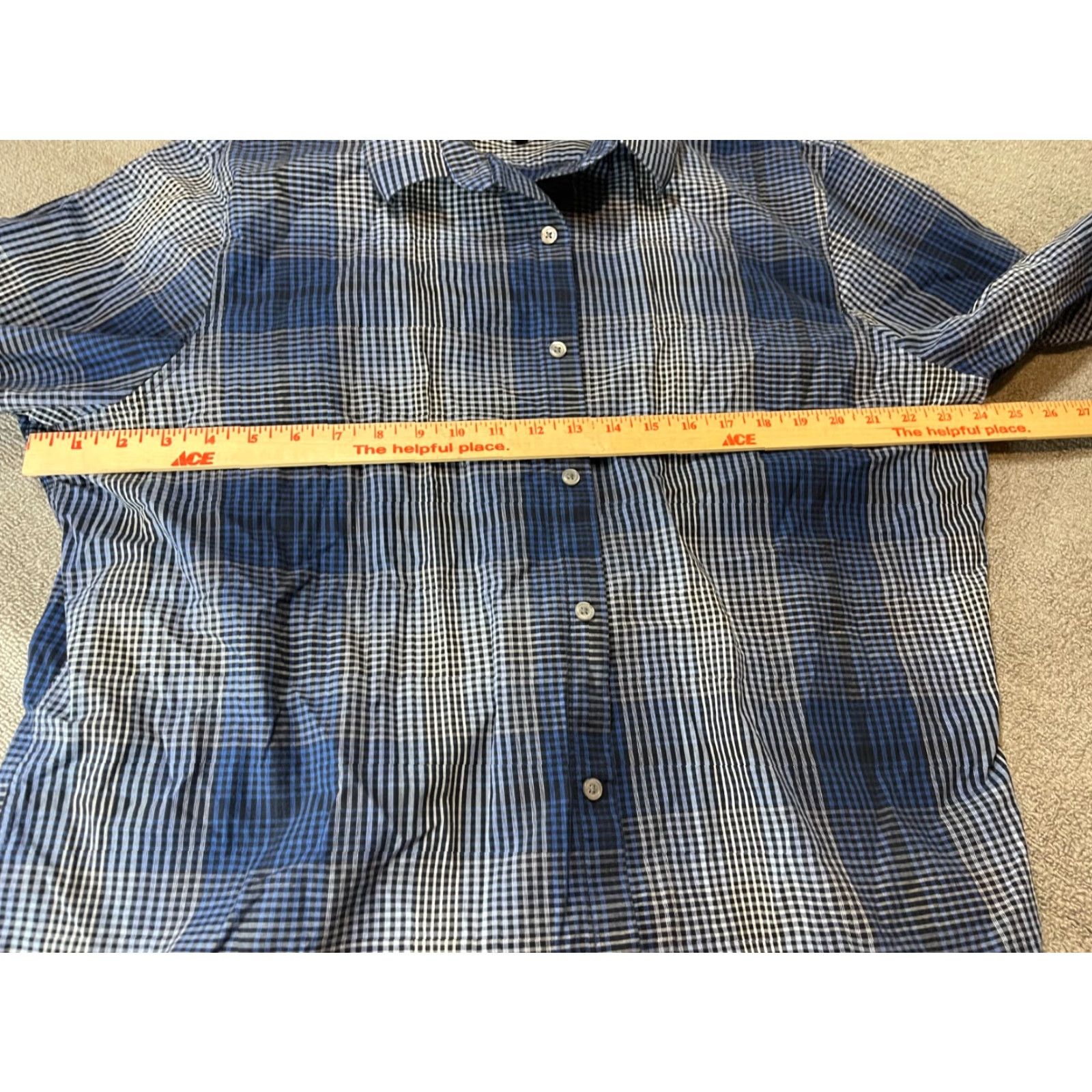Apt. 9 Apt. 9 Button Up Shirt Men's XXL Slim Long Sleeve Plaid Blue Dress Shirt Collar Size 48R - 3 Thumbnail