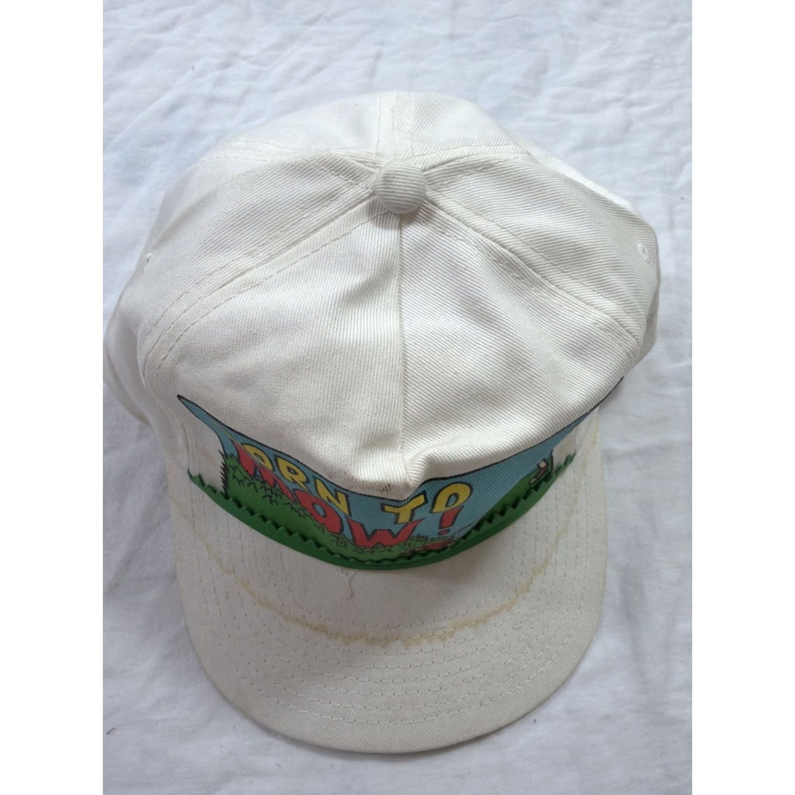 Vintage VINTAGE Avon SnapBack Hat White One Size Men 90s Born To Mow Comic Stained Size ONE SIZE - 6 Thumbnail