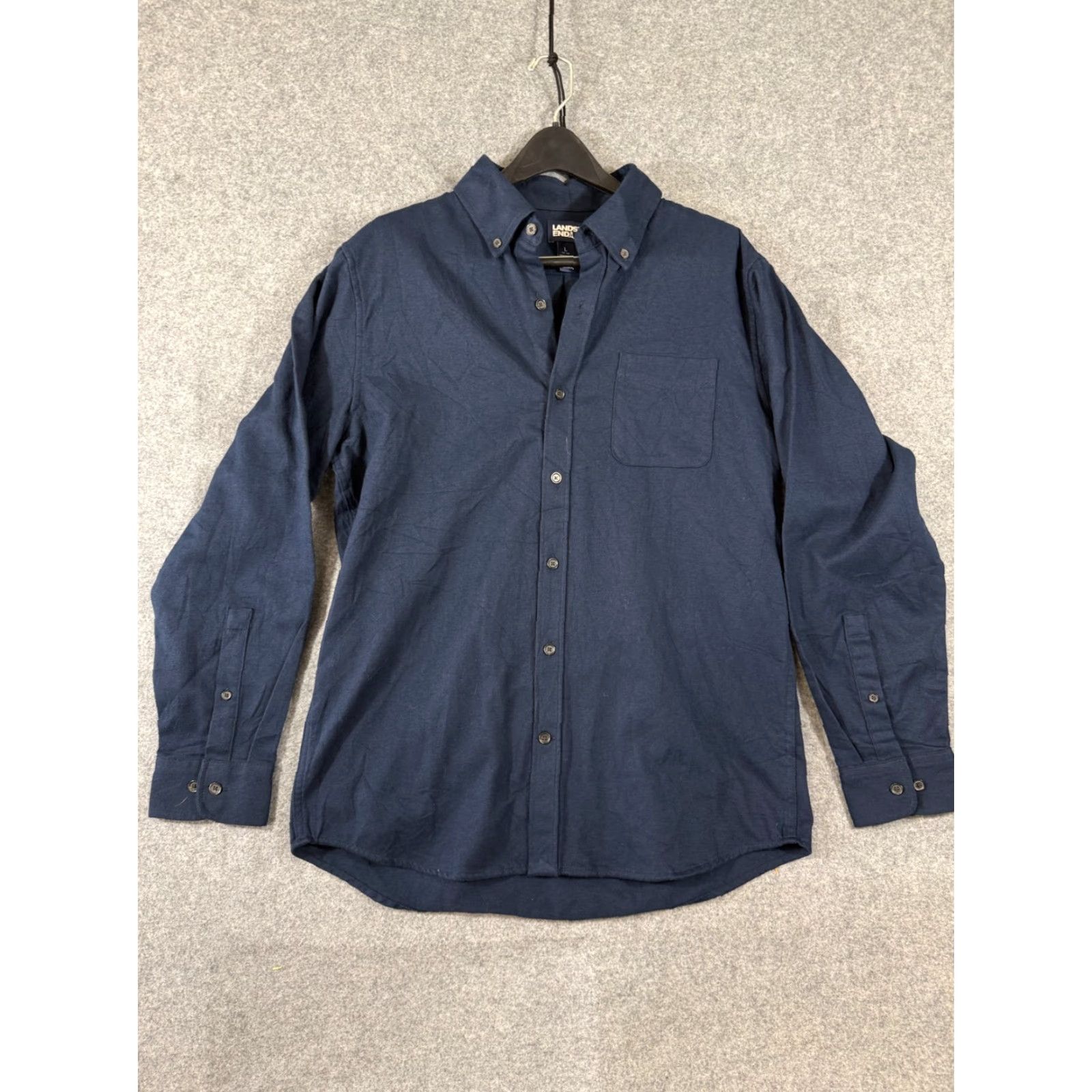 Lands' End Lands' End Chamois Flannel Shirt Mens L Blue Long Sleeve Traditional Fit Classic Size US L / EU 52-54 / 3 - 3 Thumbnail