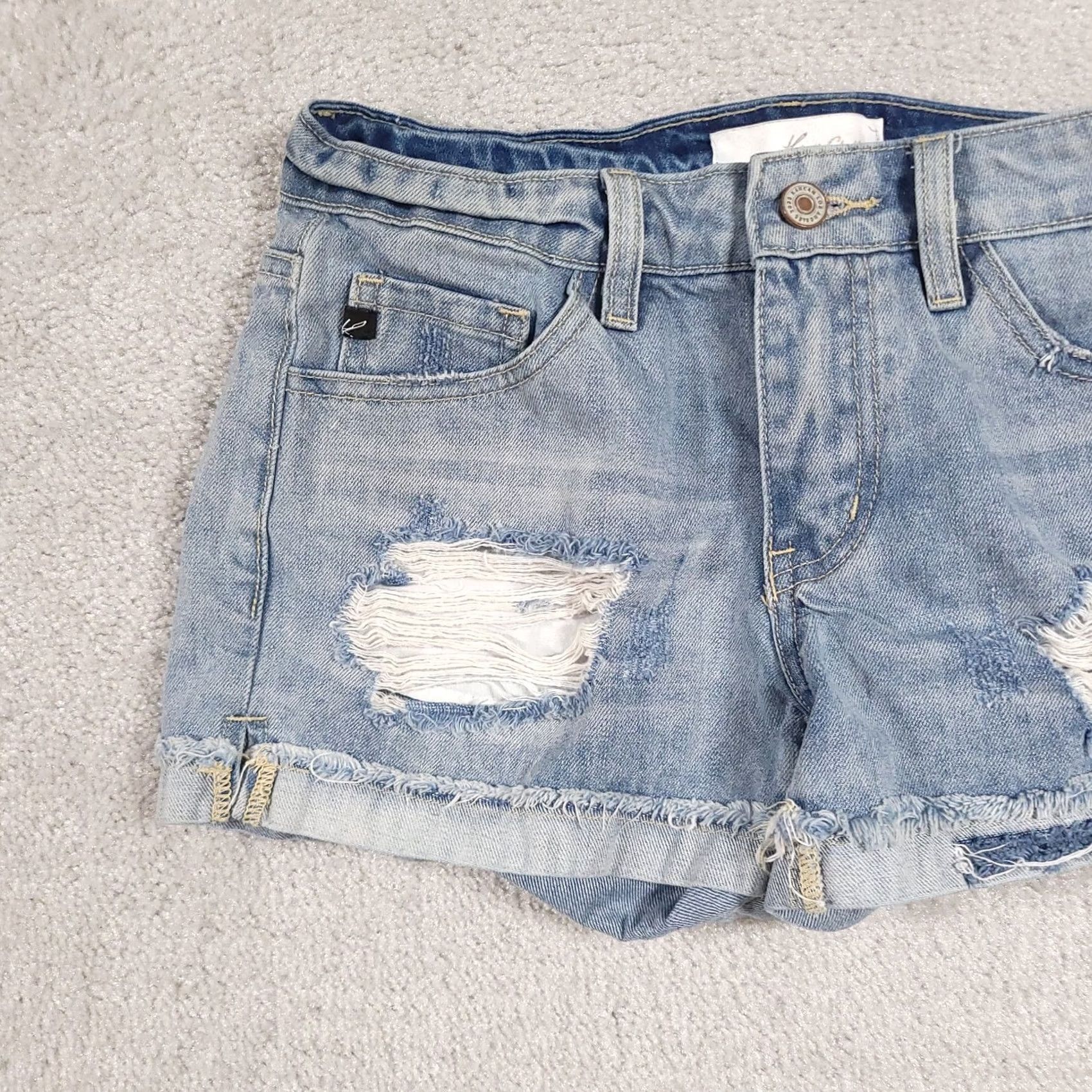 Vintage VINTAGE KanCan Shorts Womens XS Blue Distressed Denim High Rise Raw Hem Ripped Cutoff Size 26" / US 2 / IT 38 - 3 Thumbnail
