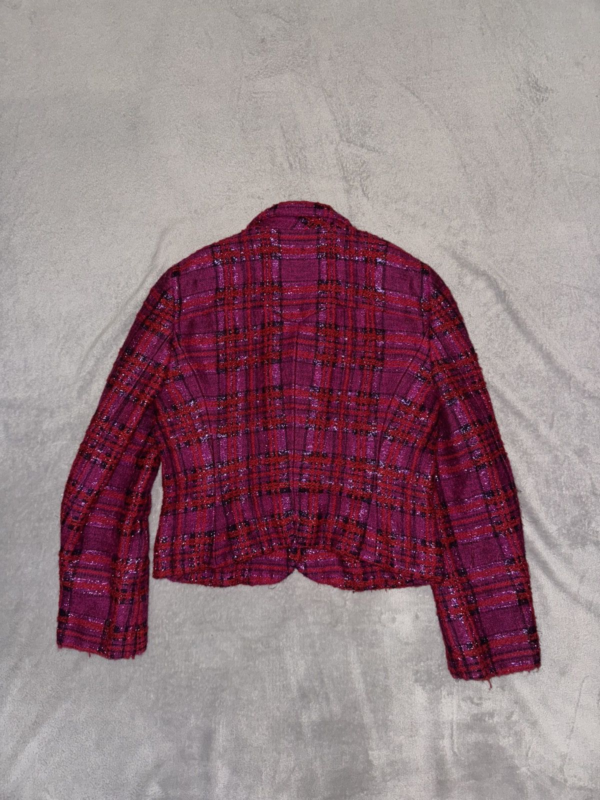 Moschino Moschino Cheap and Chic Cropped Tweed Blazer – Red Check Size S / US 4 / IT 40 - 7 Thumbnail