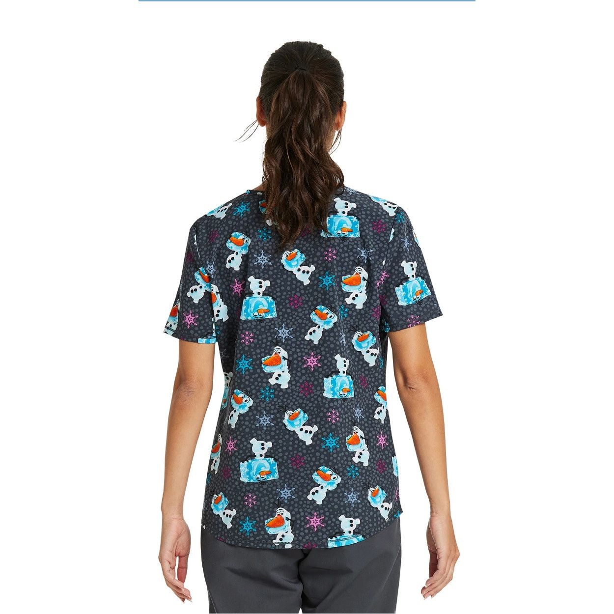 Disney Frozen Scrubstar Olaf Meltdown Scrub Top Large Gray V-neck Size L / US 10 / IT 46 - 2 Thumbnail