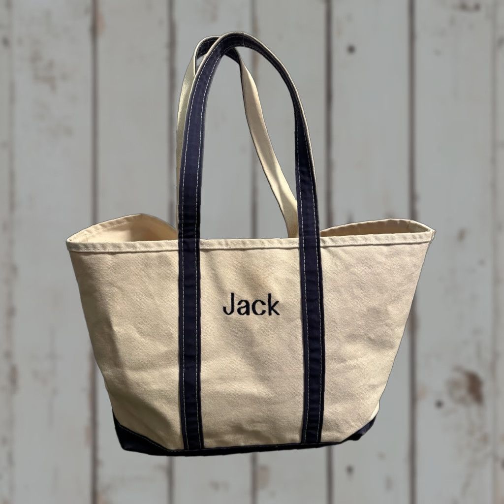 Vintage VINTAGE L.L. BEAN Boat and Tote Large Navy Blue Made in USA Monogram Jack Tote Mens Unisex Adults 90s Canvas Navy Blue Size ONE SIZE - 1 Thumbnail