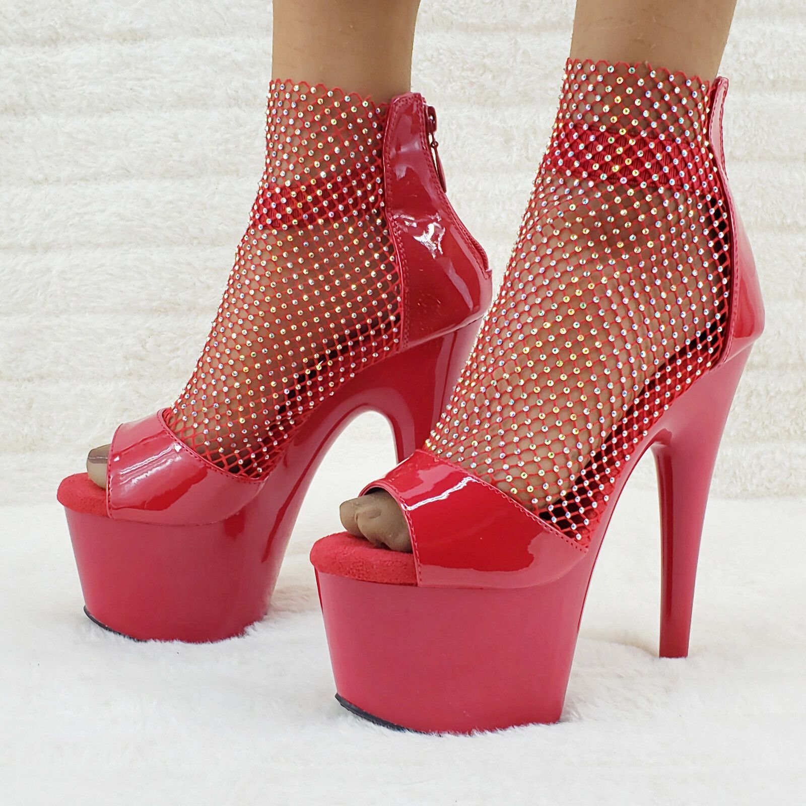 Other Adore 765RM Red Rhinestone Mesh Platform Sandals 7" High Hee Size US 10 / IT 40 - 1 Thumbnail