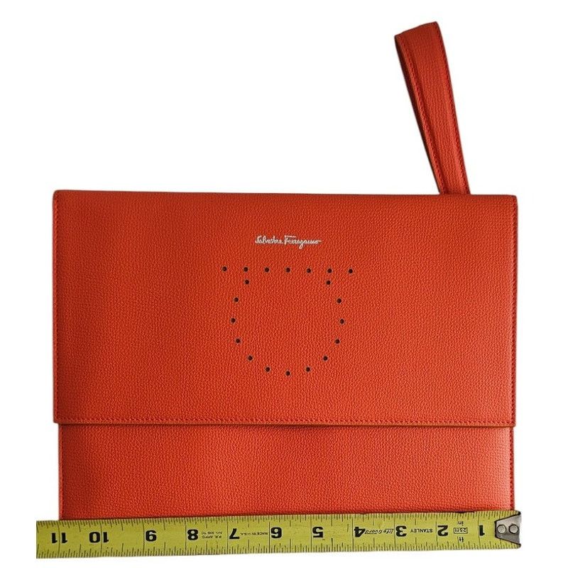 Salvatore Ferragamo Salvatore Ferragamo Orange Pebbled Leather Clutch Bag Size ONE SIZE - 10 Thumbnail