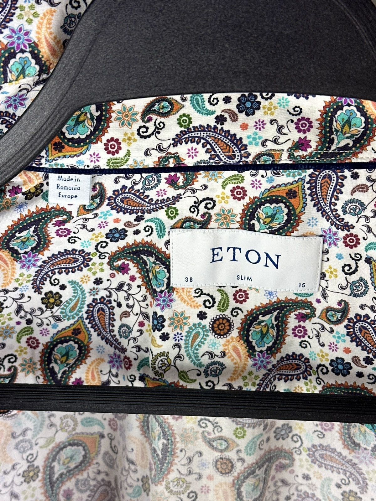 Eton Eton Dress Shirt L/S Paisley Floral Poplin Cotton Slim Fit Size US S / EU 44-46 / 1 - 11 Thumbnail