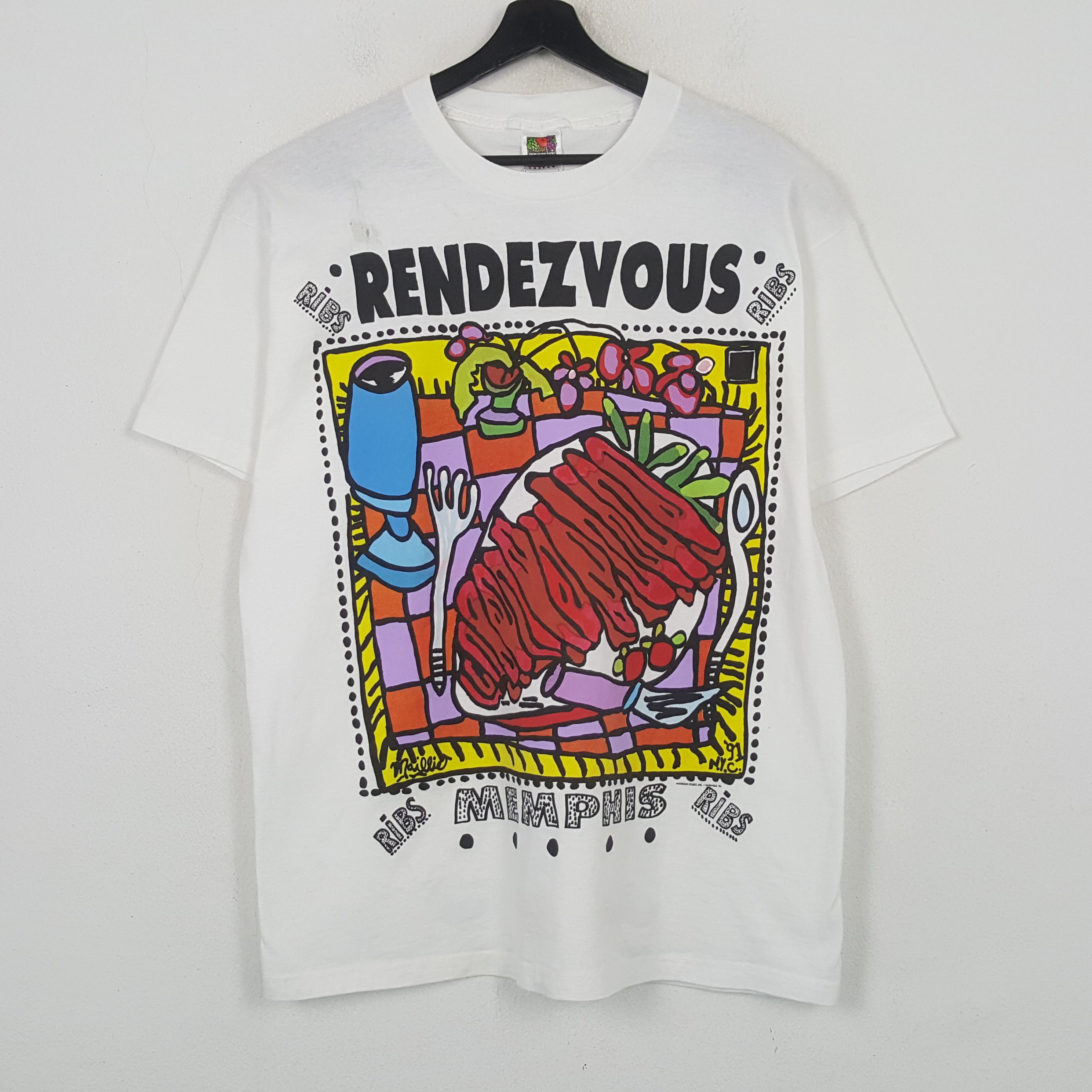Fruit Of The Loom Rendezvous Memphis Art Style Vintage Tshirt RR26 Size US L / EU 52-54 / 3 - 1 Thumbnail