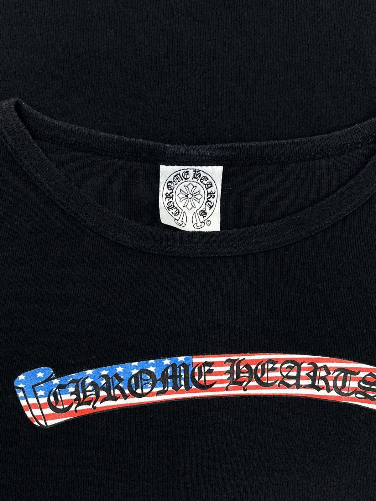 Chrome Hearts Chrome Hearts USA Flag Scroll Logo Baby Tee Tshirt Black Size ONE SIZE - 4 Thumbnail
