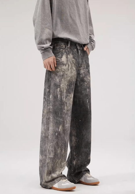 Japanese Brand × Jean American street style ink-splashed gray black baggy jeans Size US 32 / EU 48 - 4 Thumbnail