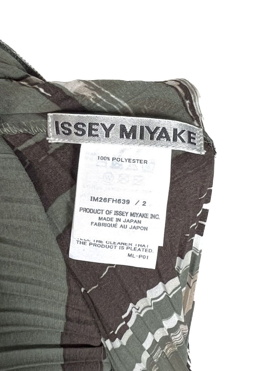 Issey Miyake RC Doro Khaki Green Printed Pleated Dress