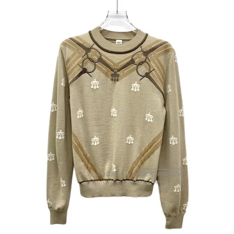 Hermes Hermes Brown Lock Stitch Embroidered Cashmere Wool Crew Ne Size XS / US 0-2 / IT 36-38 - 1 Thumbnail