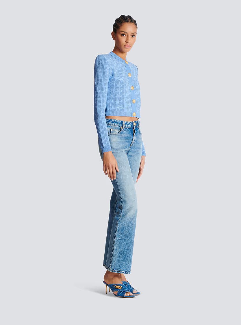 Balmain o1s1wg111225 Pb Labyrinth Knit Cardigan in Blue Size S / US 4 / IT 40 - 2 Thumbnail