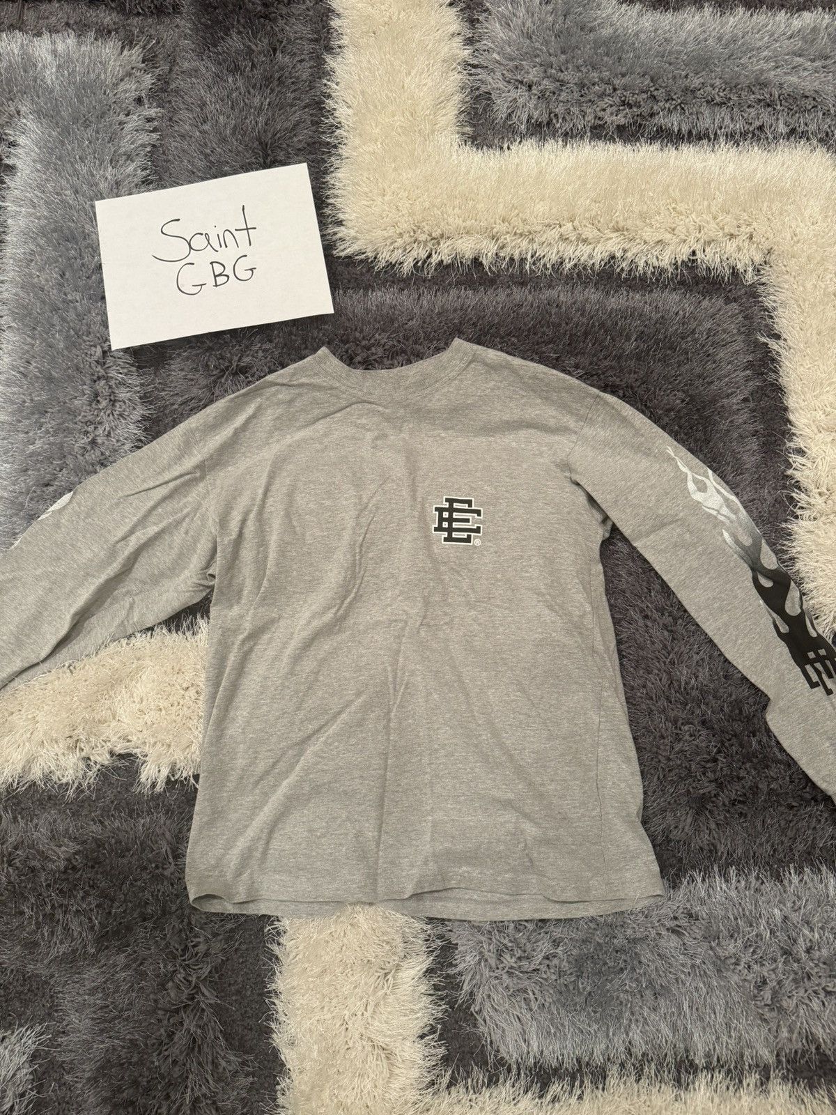 image of Eric Emanuel Grey Flames Long Sleeve Shirt Large, Men's