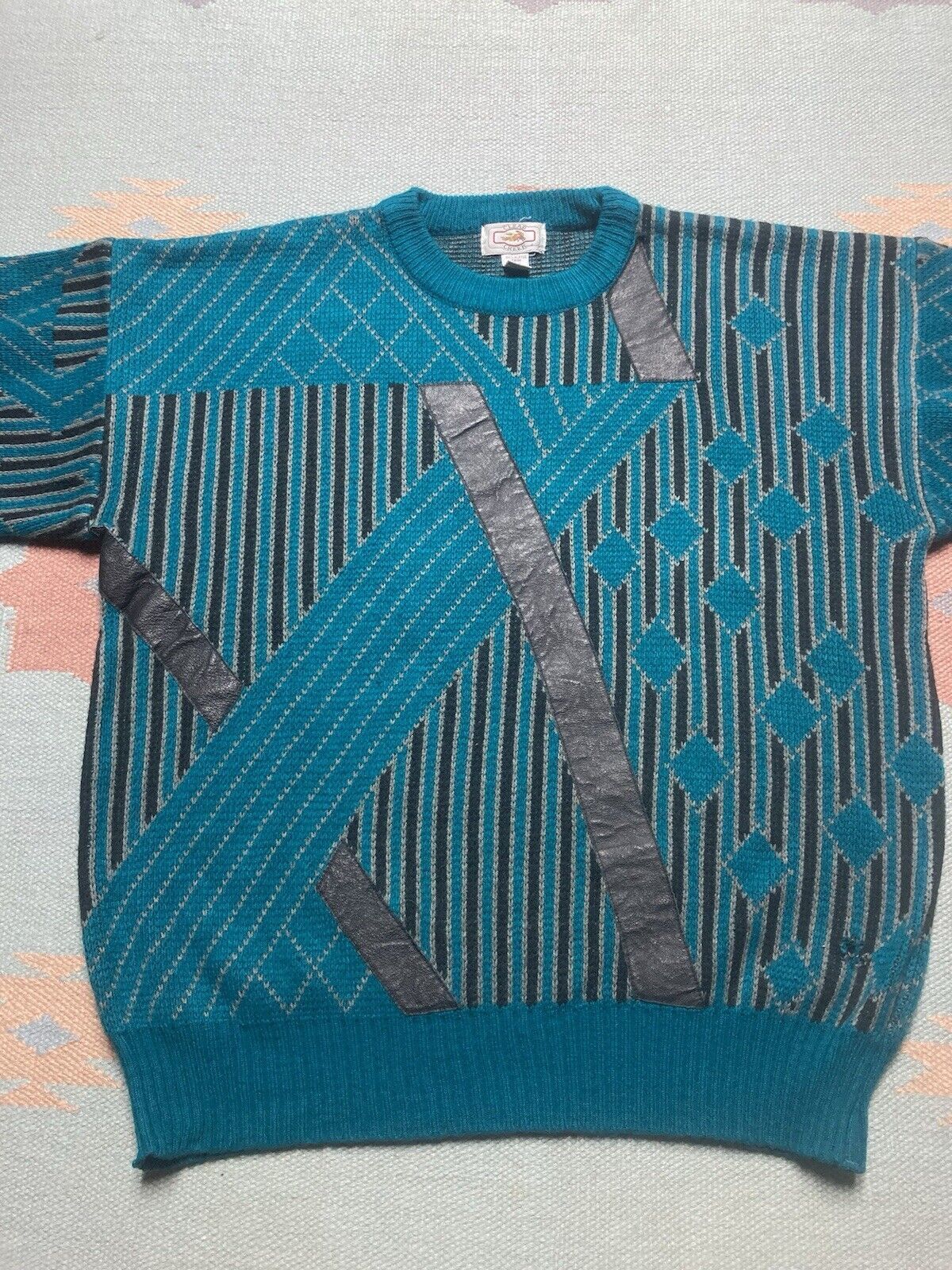 Vintage knit sweater geometric diamonds grandpa abstract crewneck L Size US L / EU 52-54 / 3 - 2 Thumbnail