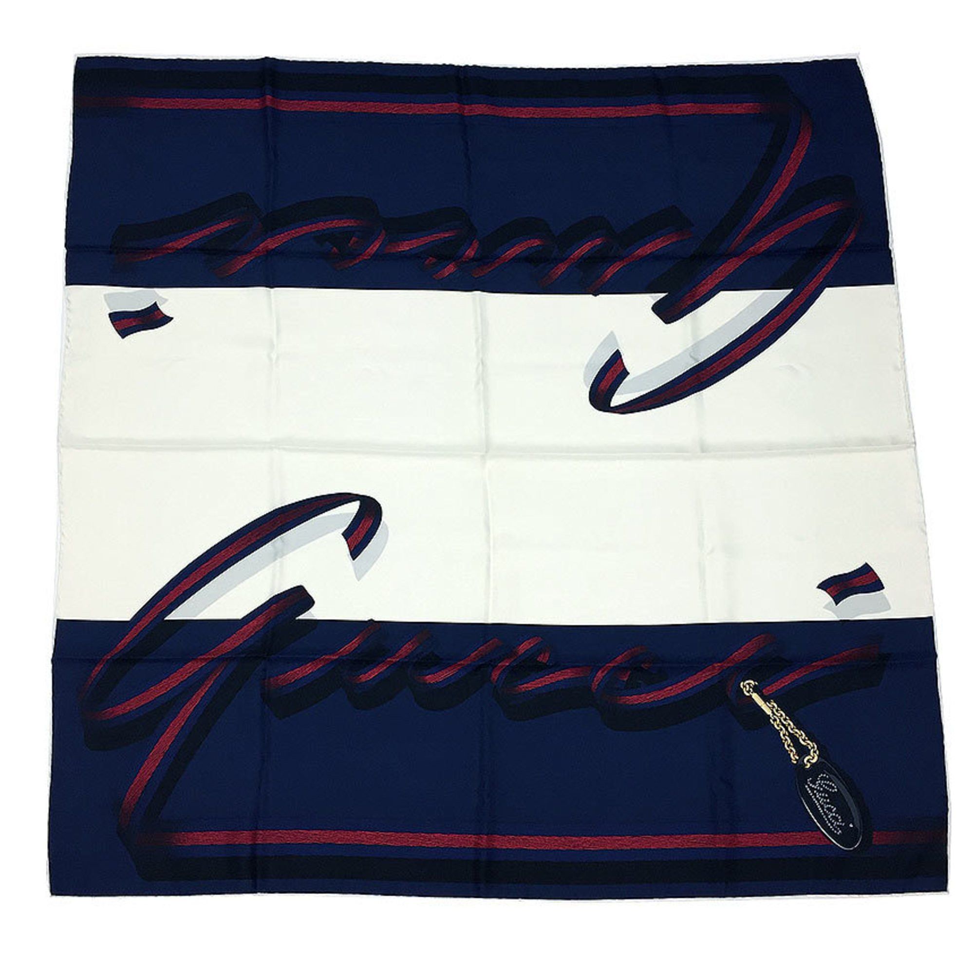 image of Gucci Scarf Muffler Carre Silk White X Navy Small Aq6368, Women's