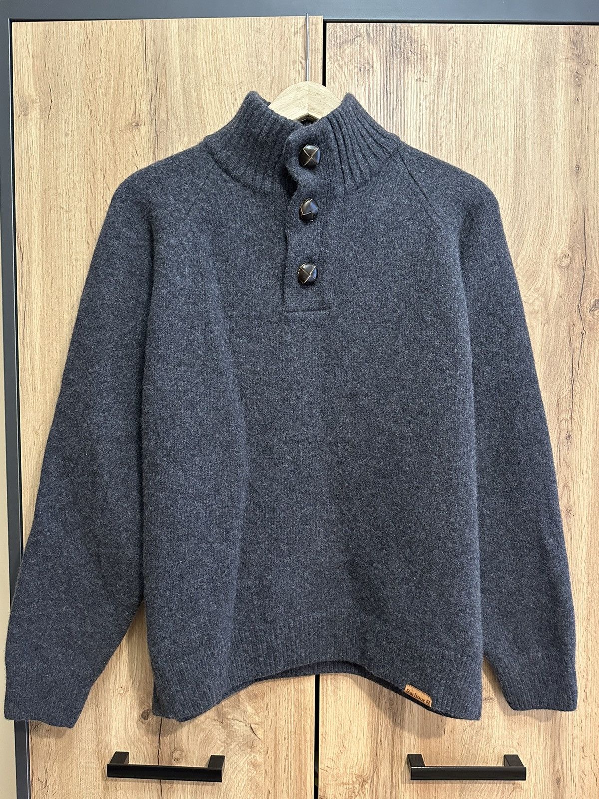 Barbour Essential Chunky Half Button Grey Sweater Wool