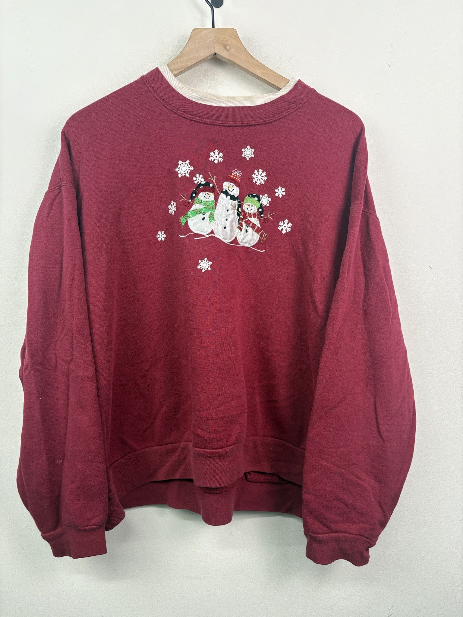 Vintage 90's Top Stitch Embroidered Snowman Christmas Grandma Pullover Crewneck Size L