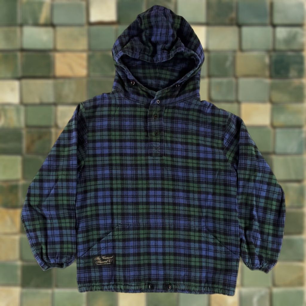 Vintage Vermont Flannel Hoodie Pullover Blue Green Plaid Long Sleeve Mens S Size US S / EU 44-46 / 1 - 1 Thumbnail