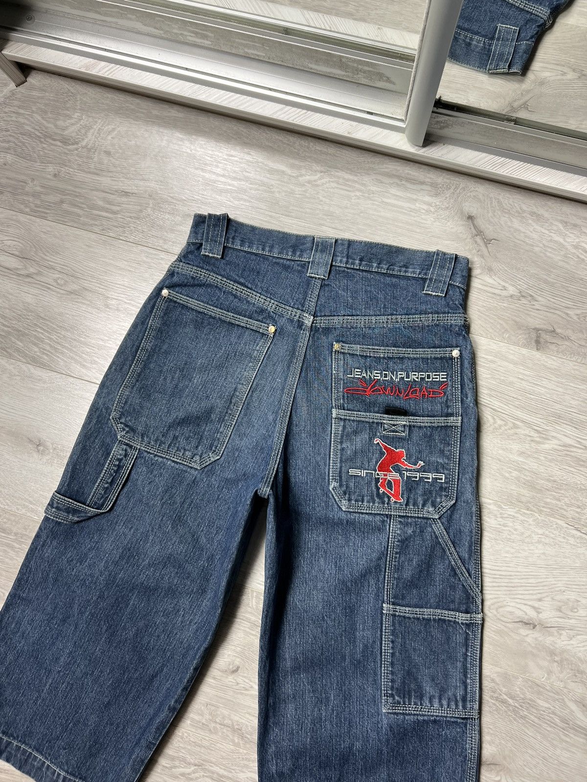 Japanese Brand × Rap Tees × Vintage Vintage Download Long Denim Shorts With Logo Carpenter Jeans Size US 28 / EU 44 - 2 Thumbnail