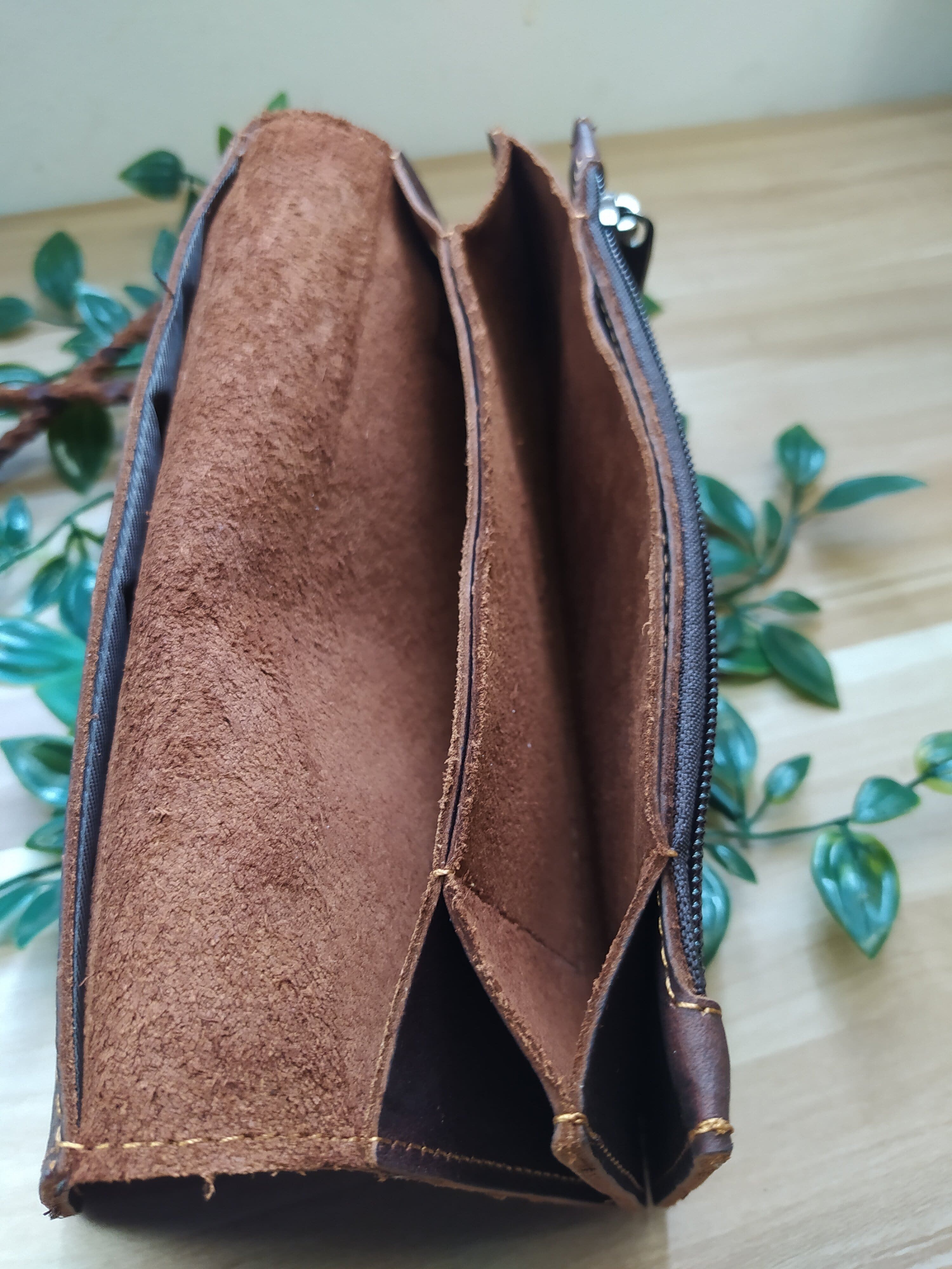 HANDMADE LEATHER LONG WALLET with strap (Free Shipping)