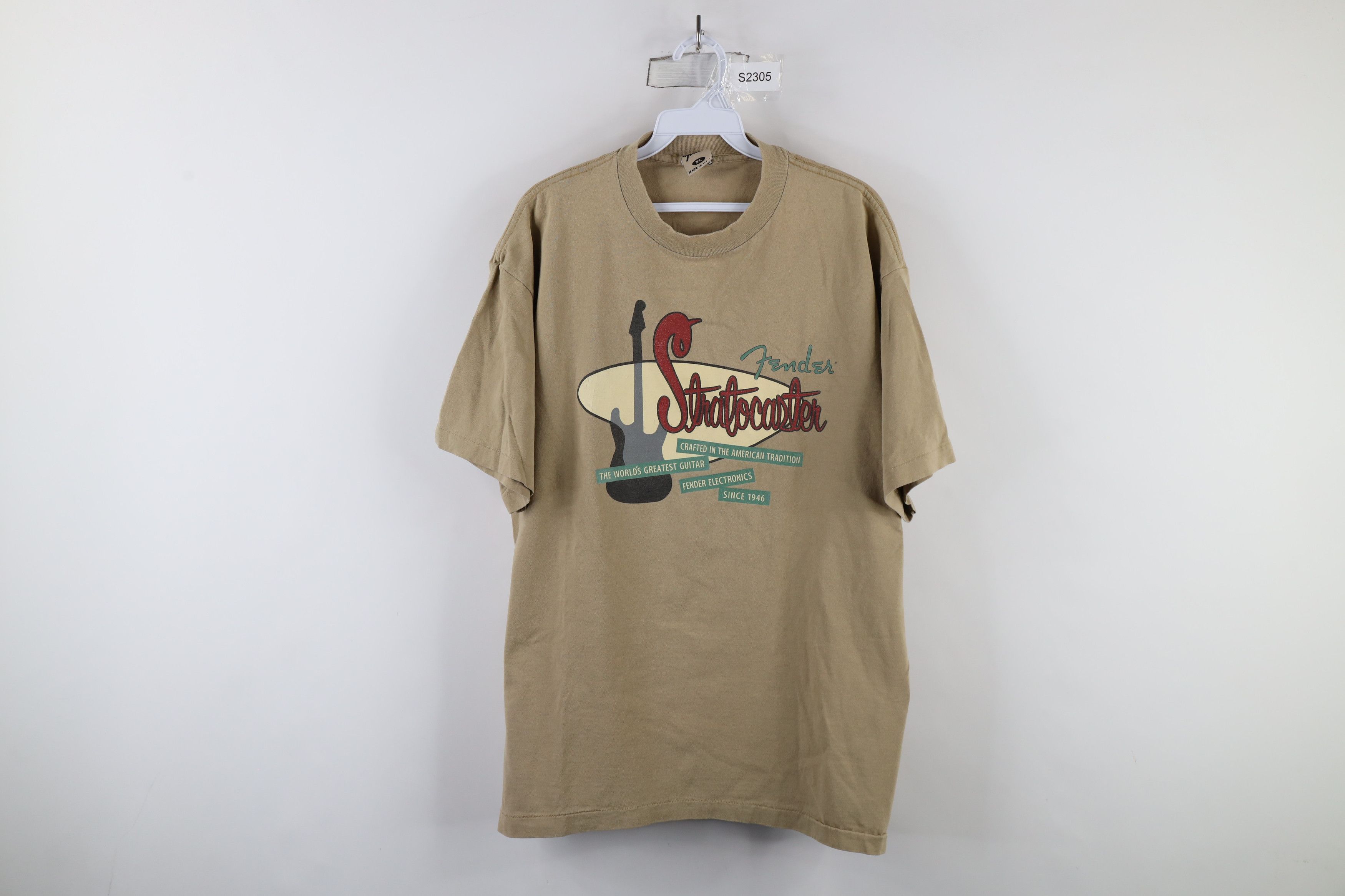 Fender × Vintage Vintage 90s Fender Guitars Stratocaster T-Shirt Beige USA Size US XL / EU 56 / 4 - 1 Thumbnail