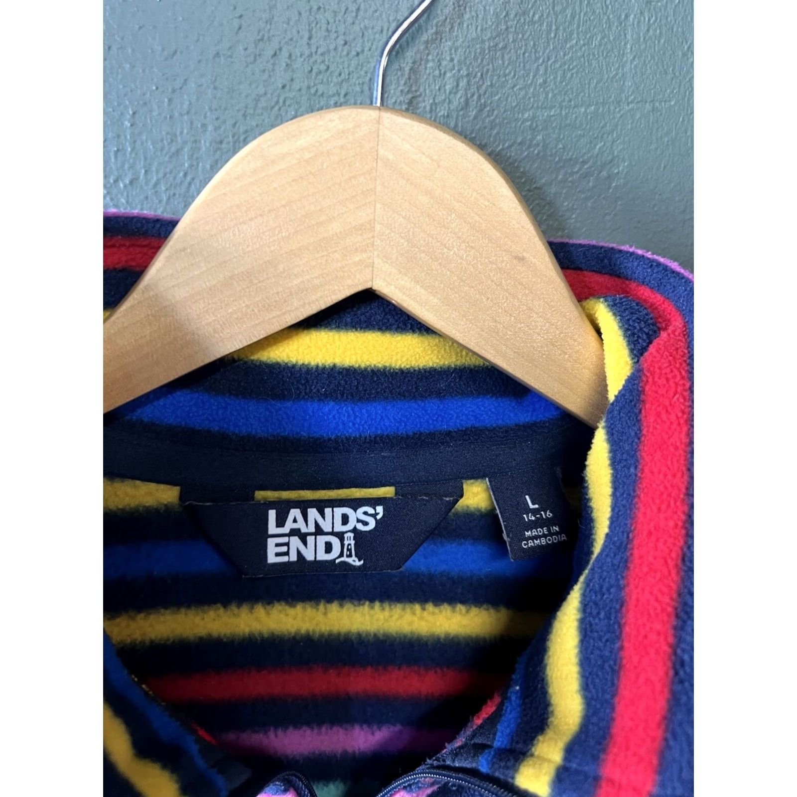 Lands' End Lands' End Multicolor Striped Fleece Mock Neck Sweater Size L Womens Size L / US 10 / IT 46 - 3 Thumbnail