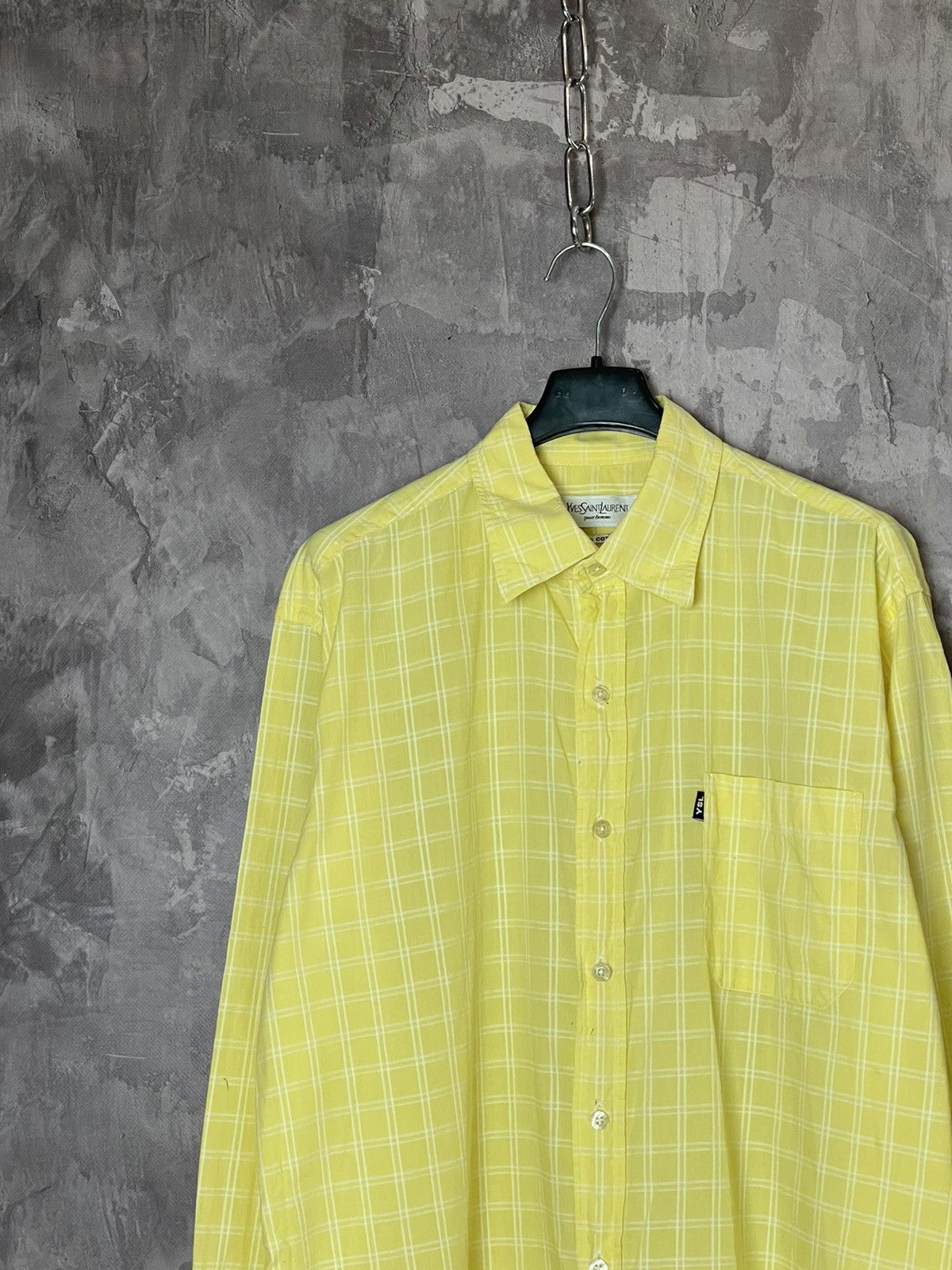 Vintage × Yves Saint Laurent Vintage Check Yves Saint Laurent Pour Homme Button Up Shirt Size US L / EU 52-54 / 3 - 6 Thumbnail