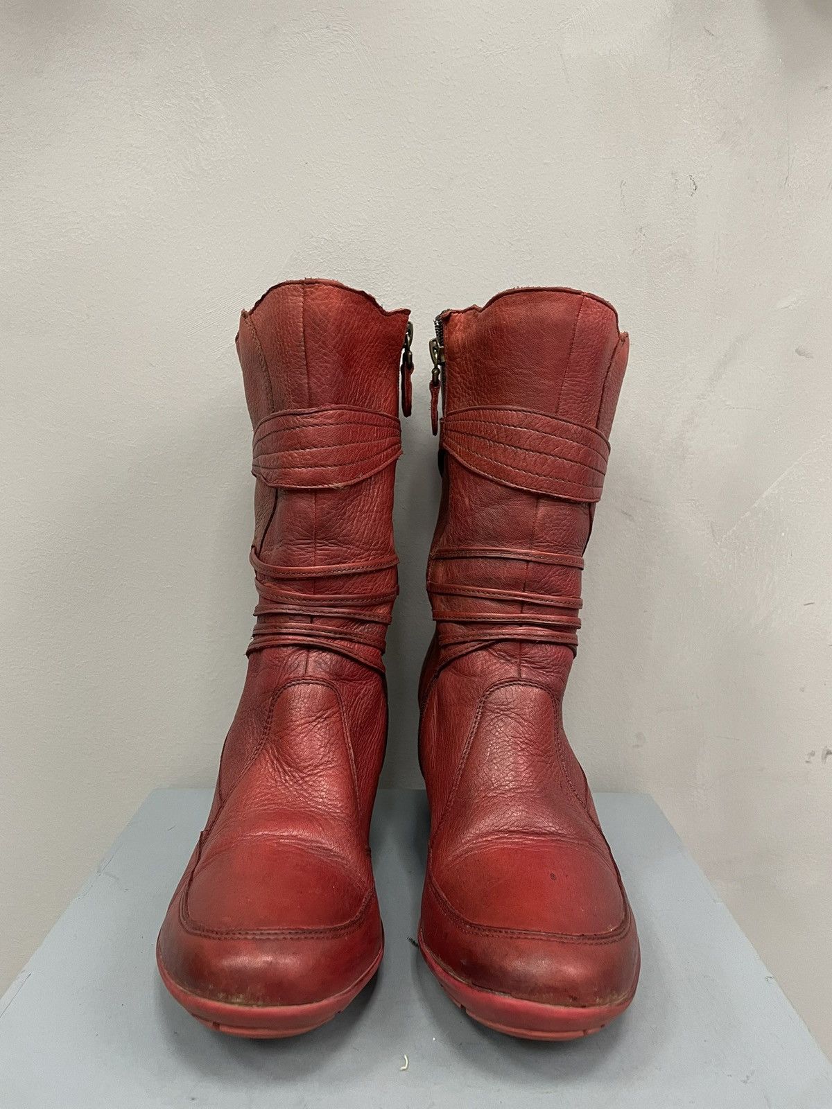 14th Addiction Rare 90s Red leather moto A.S. 98 style avant garde boots Size US 9 / IT 39 - 2 Thumbnail
