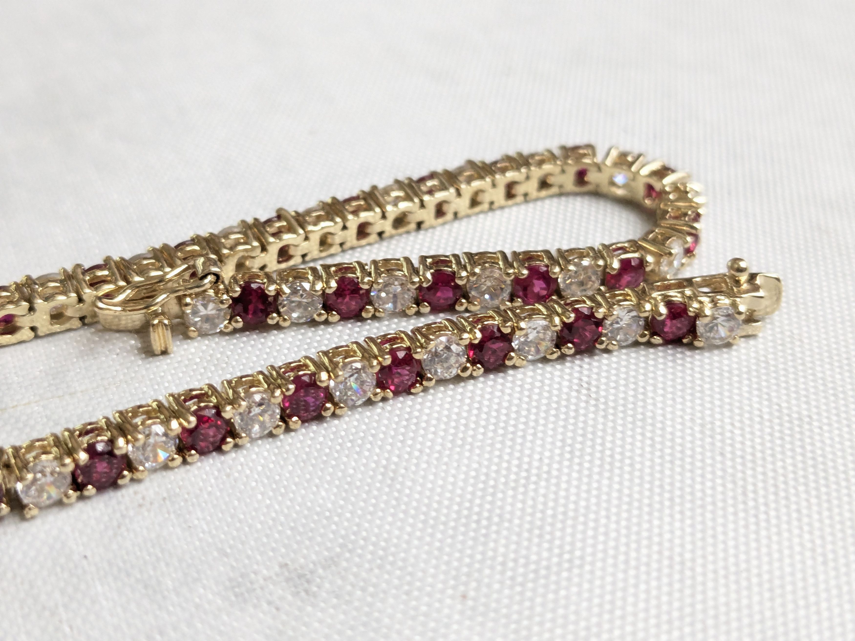 Jewelry Sterling Silver Tennis Bracelet Ruby CZ 7" Gold Plated Size ONE SIZE - 15 Thumbnail