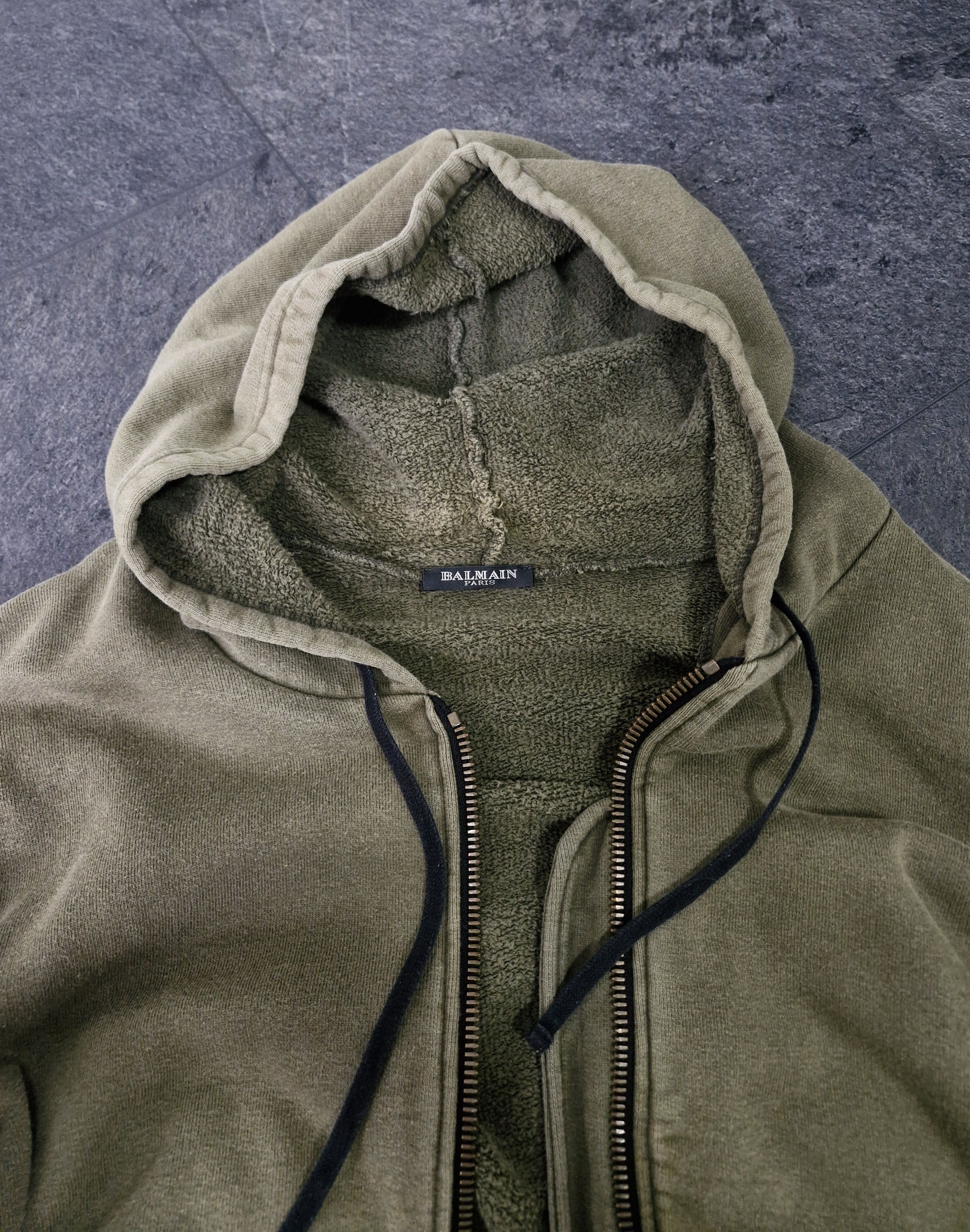 Balmain SS10 Balmain Decarnin Faded Khaki Green Distressed Hoodie Size US S / EU 44-46 / 1 - 8 Thumbnail