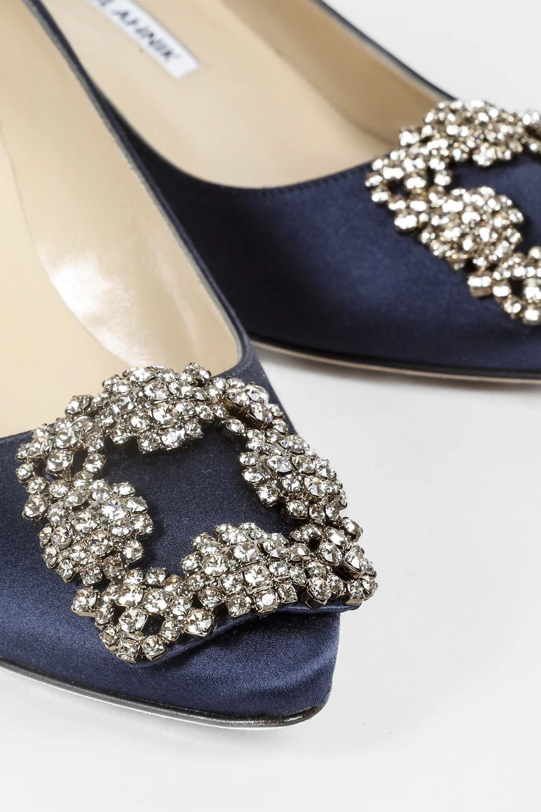Manolo Blahnik Manolo Blahnik Hangisi Blue Satin Jewel Pumps Size US 5.5 / IT 35.5 - 8 Thumbnail