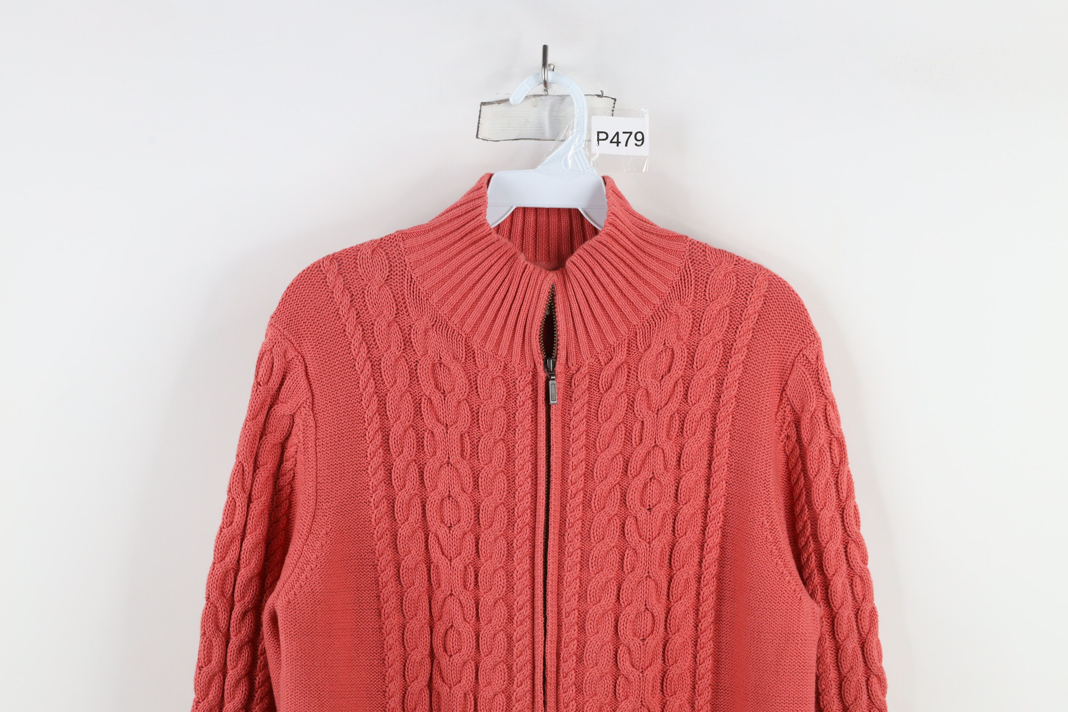L.L. Bean × Vintage Vintage LL Bean Chunky Cable Knit Full Zip Sweater Salmon Size L / US 10 / IT 46 - 2 Thumbnail