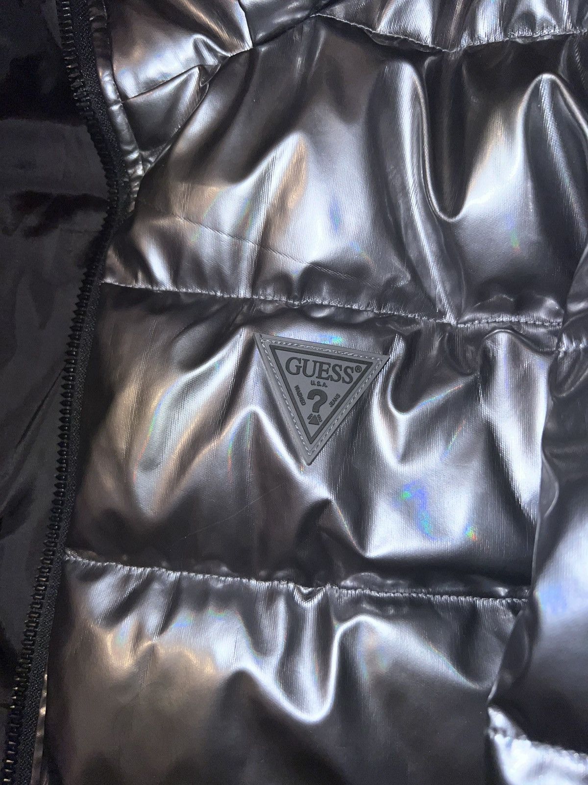 Guess GUESS Men's Holographic Hooded Puffer Jacket Graphite Gray Size US XL / EU 56 / 4 - 6 Thumbnail