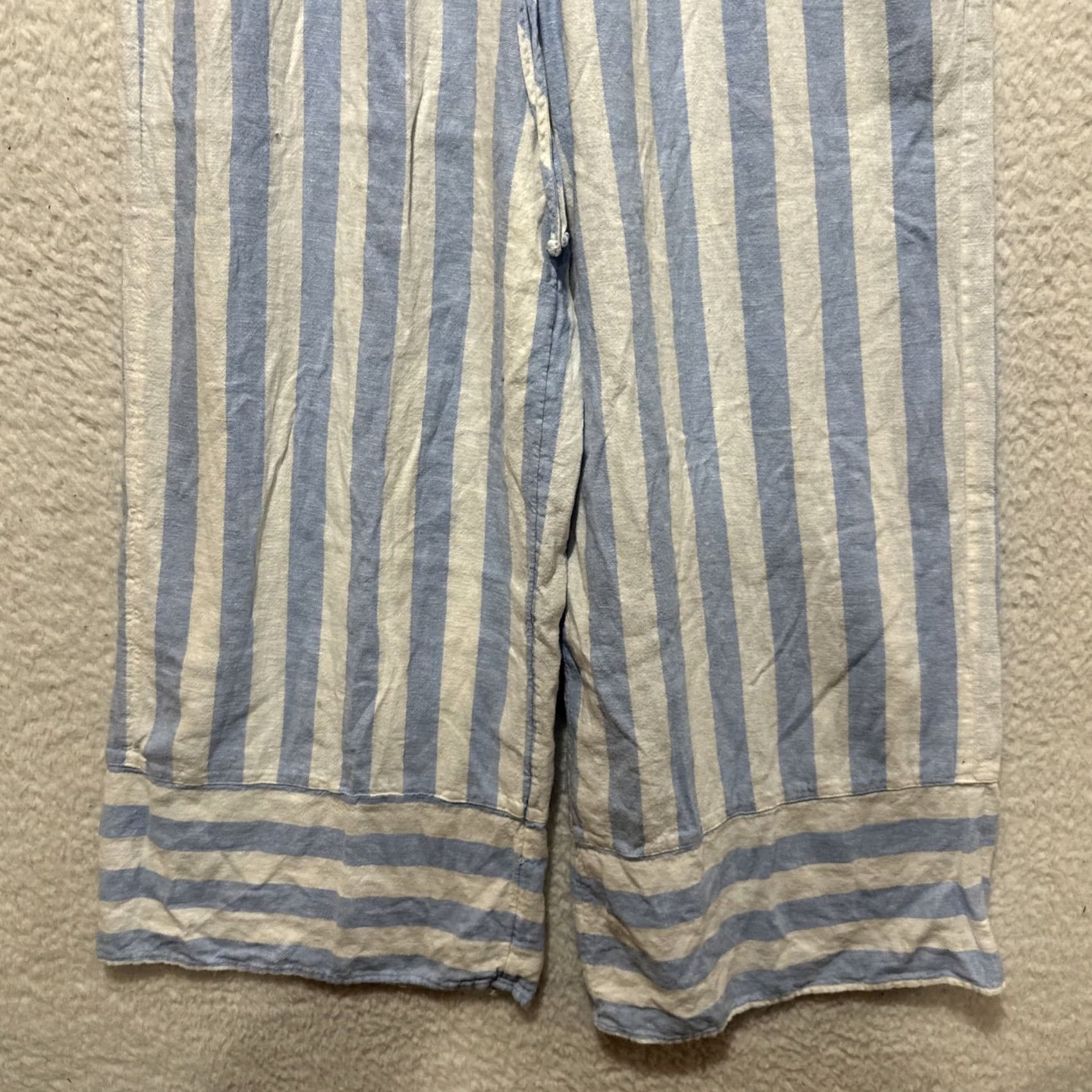 Vintage Lauren Conrad Pants Women’s Large Blue White Stripe Linen Wide-Leg Cropped (LC Lauren Conrad) Size 36" / US 14 / IT 50 - 6 Thumbnail