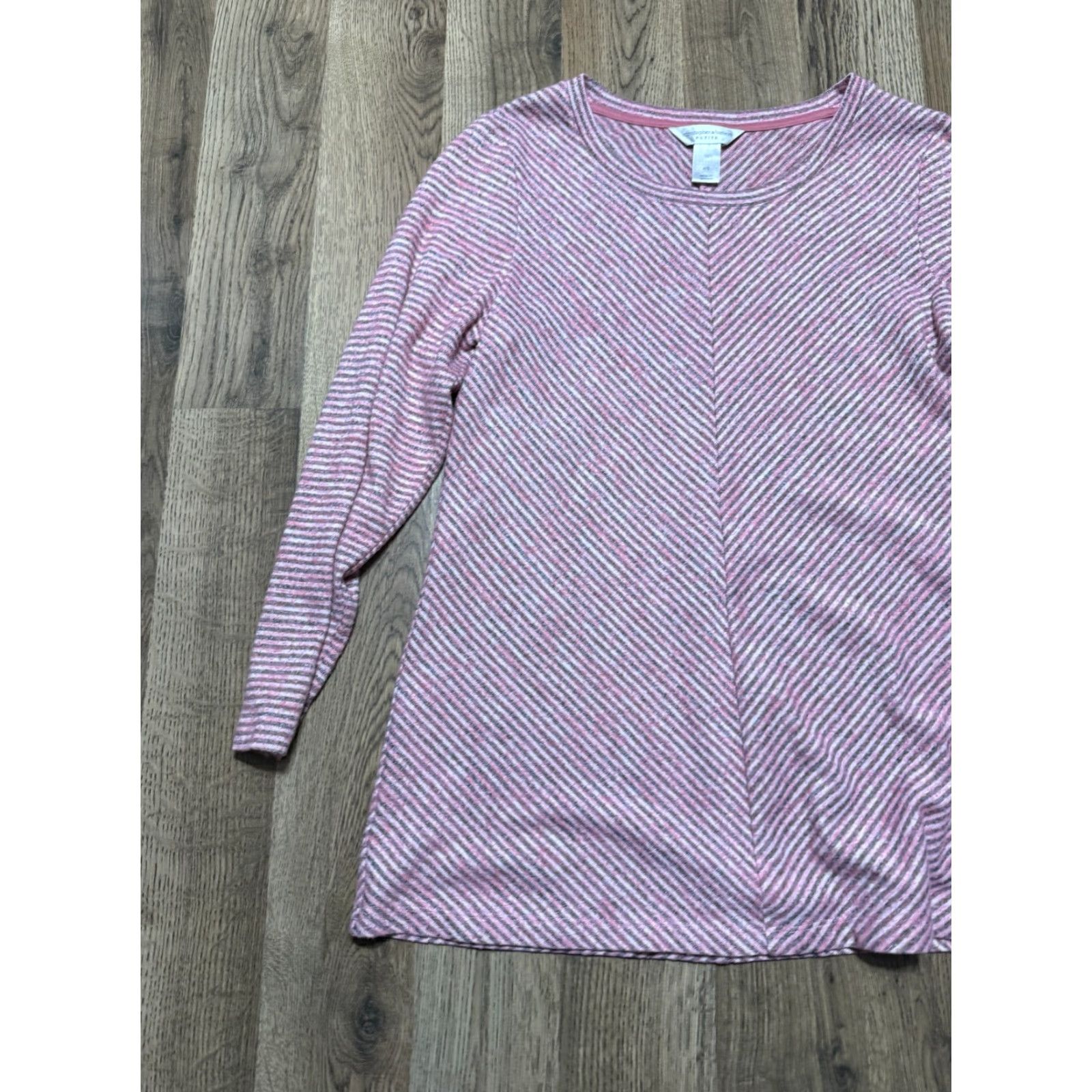 Vintage Christopher & Banks Shirt Women Petite Small Pink Grey Stripe Long Sleeve Shirt Size S / US 4 / IT 40 - 3 Thumbnail