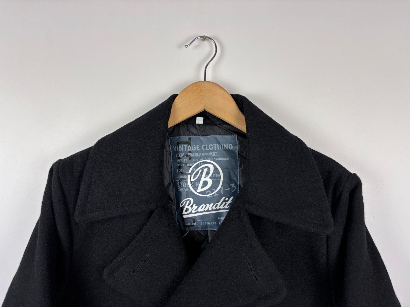 Brandit Mens Brandit Double-Breasted Wool Pea Coat Black Size S Size US S / EU 44-46 / 1 - 2 Thumbnail