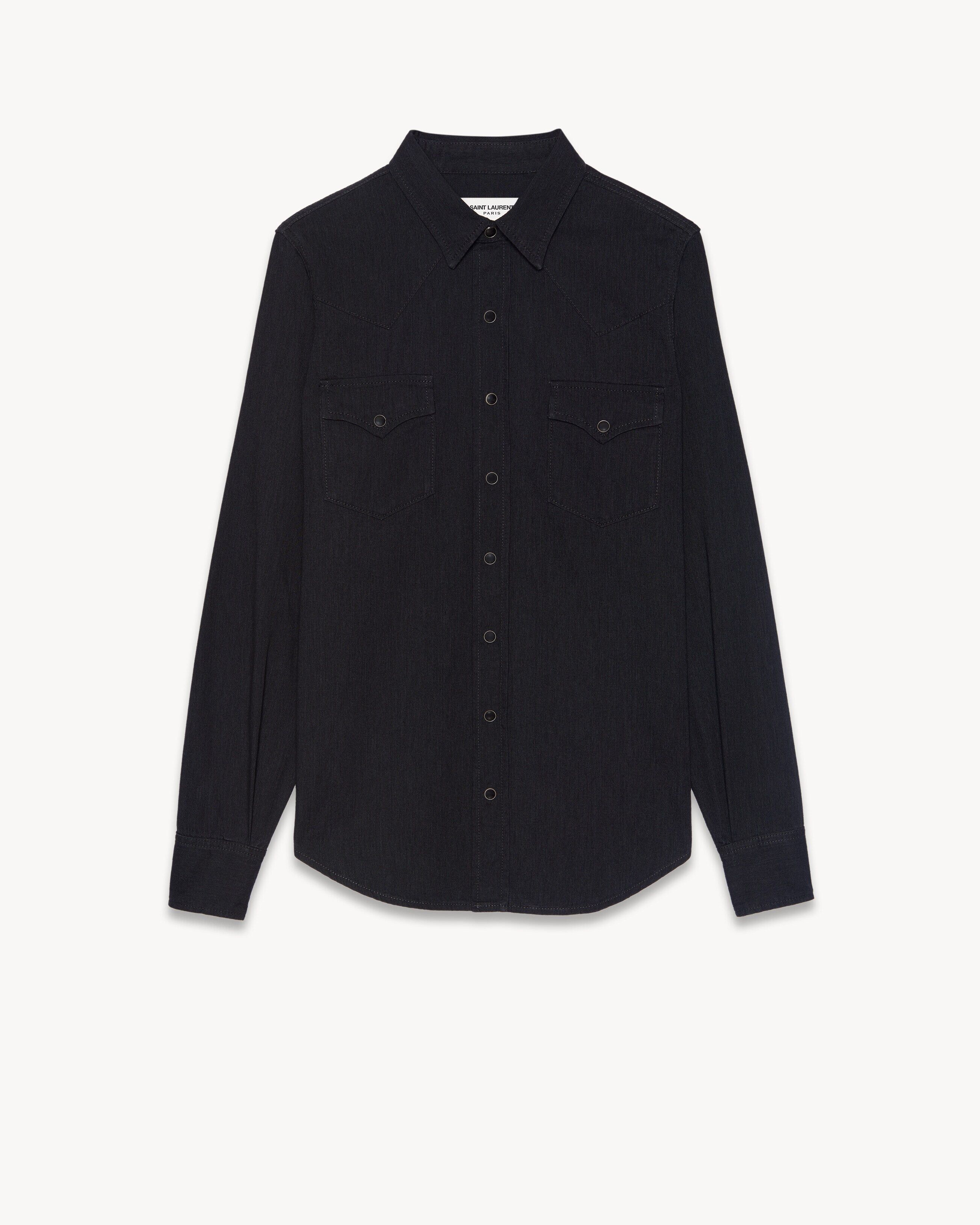 Saint Laurent Paris o1s1wg111124 Western Shirt in Rinse Denim in Black Size US M / EU 48-50 / 2 - 1 Thumbnail