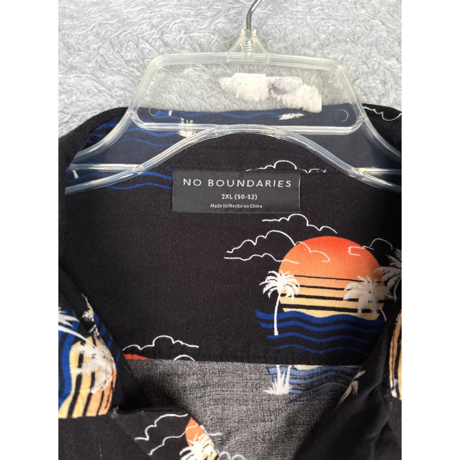 Vintage No Boundaries Shirt Men 2XL Black Hawaiian Beach Sunset Rayon Floral Button-Up, All Seasons, Casual, Travel, Resort, Aloha, Vacation, 90s? Size US XXL / EU 58 / 5 - 6 Thumbnail