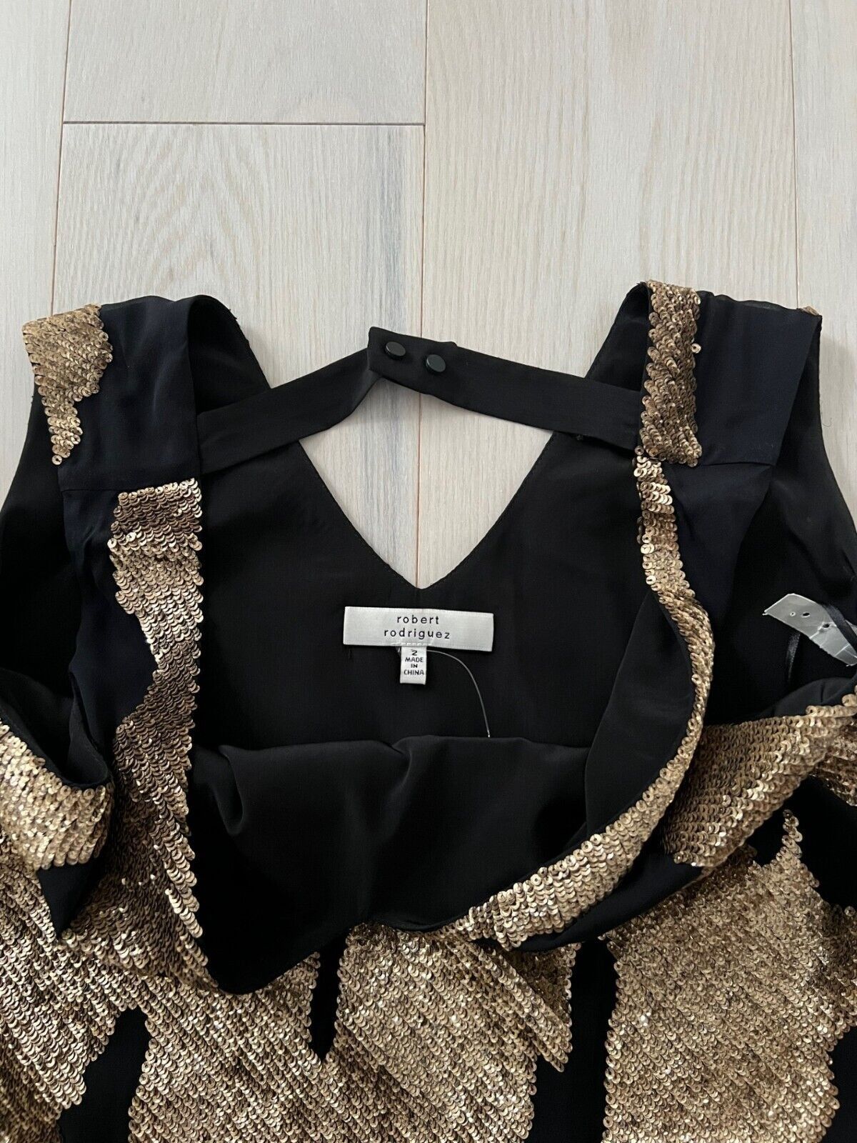 Robert Rodriguez $595 ROBERT RODRIGUEZ Gold Sequin Black SILK DRESS ( 2 ) Size XS / US 0-2 / IT 36-38 - 4 Thumbnail