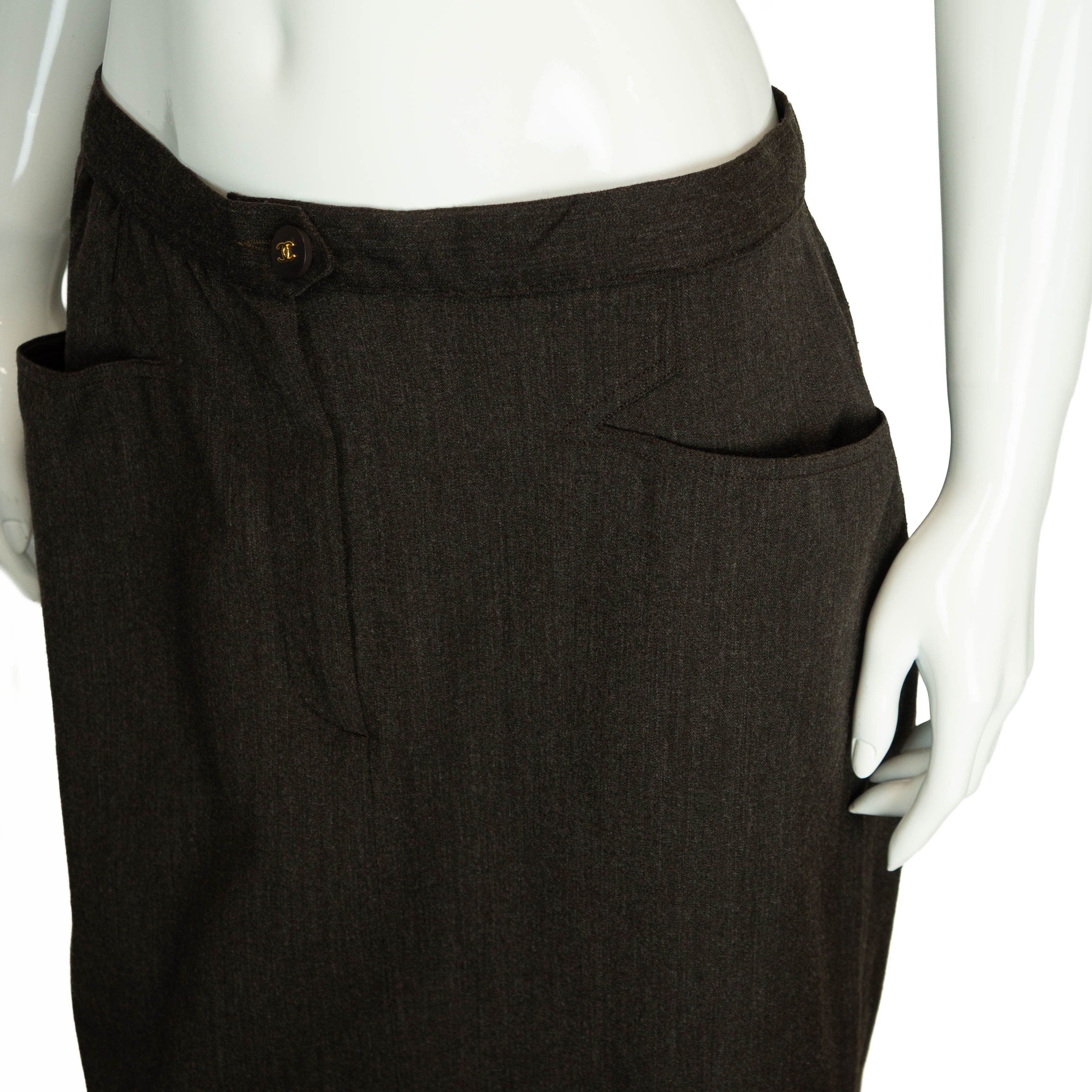 Chanel × Vintage CHANEL Logo Gray Wool Pencil Skirt Vintage 90s 00s Size 30" / US 8 / IT 44 - 3 Thumbnail
