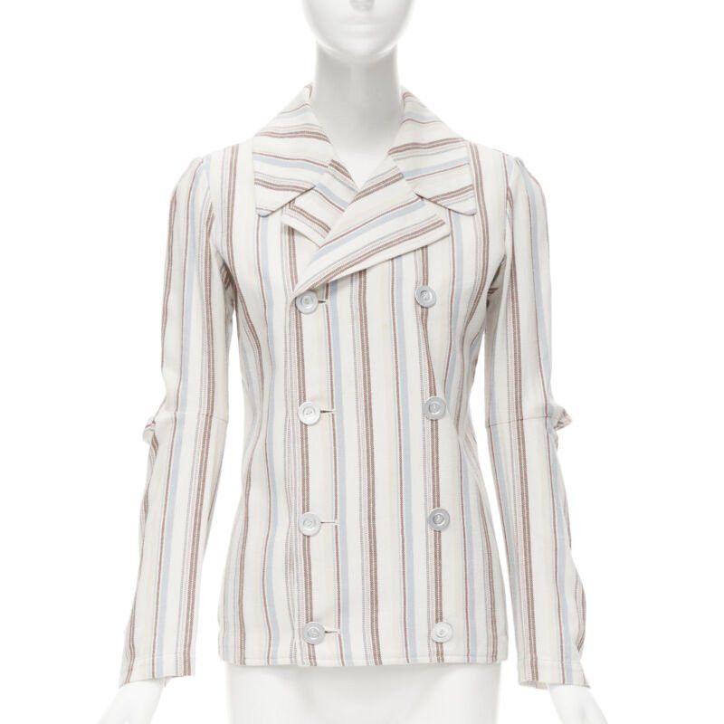 Junya Watanabe JUNYA WATANABE 1995 beige stripe cotton cut out sleeve double breasted jacket S Size S / US 4 / IT 40 - 1 Thumbnail