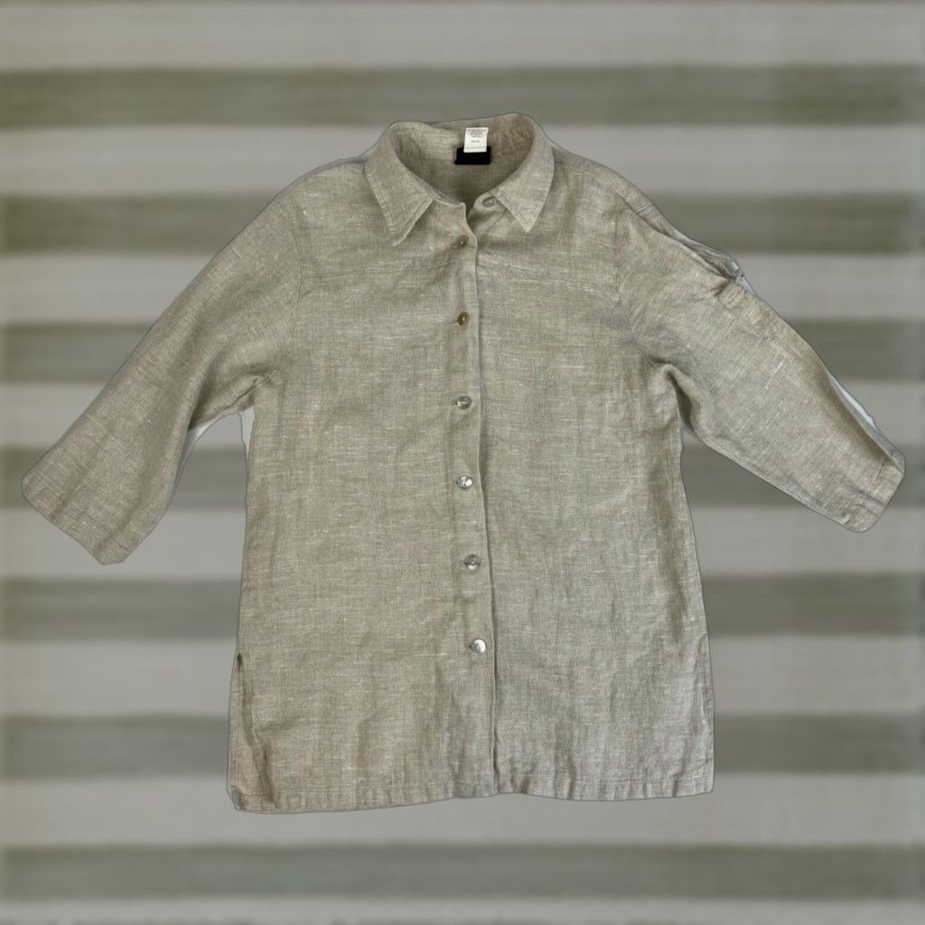 Vintage VINTAGE Women's 20 South Linen Button Blouse Shirt Adult Large Natural Linen USA 3/4 Sleeve Collared Button Blouse Made in USA Size L / US 10 / IT 46 - 1 Thumbnail