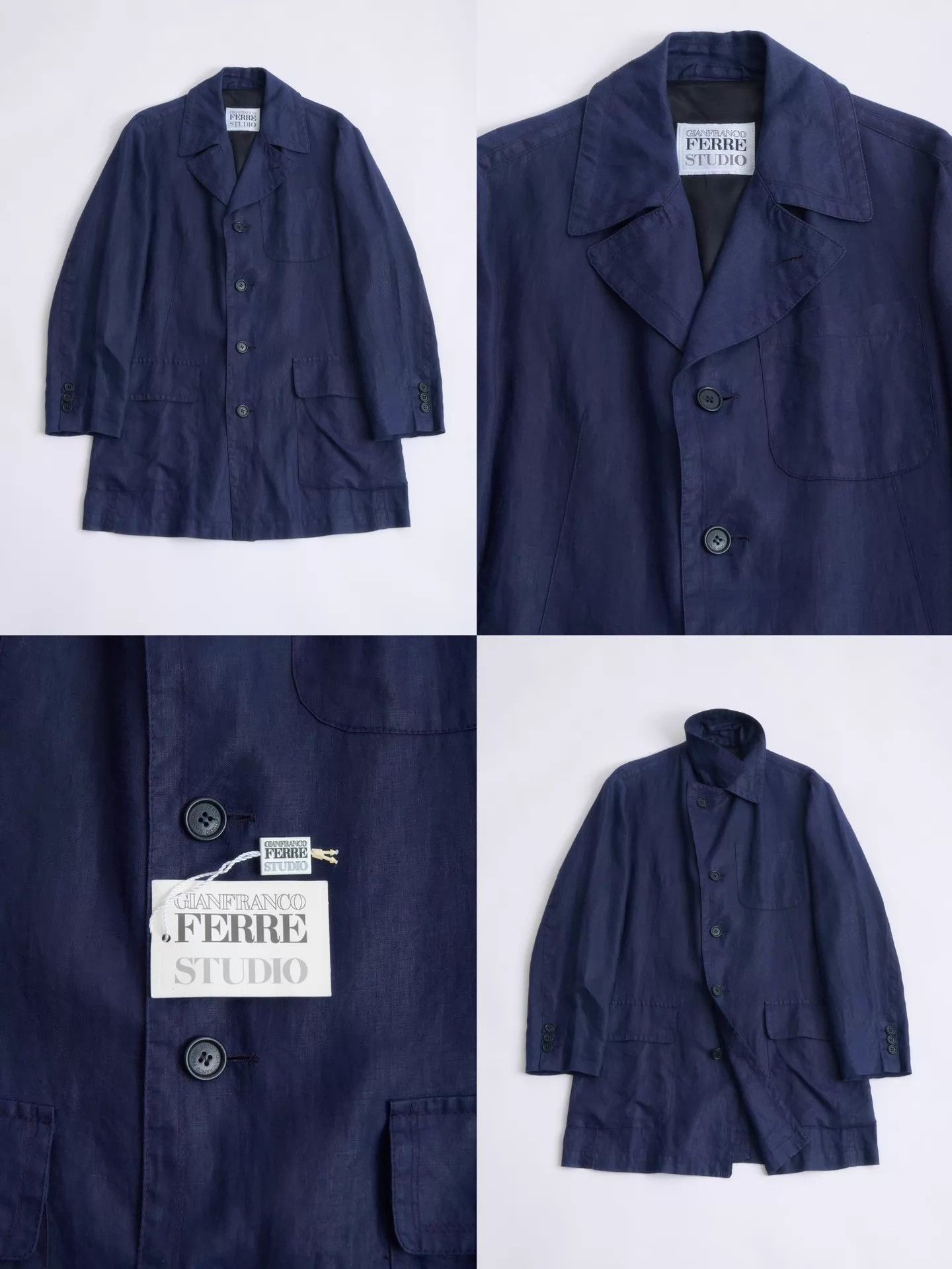 Other GFERRE 90s STUDIO Line Indigo Linen Workwear Jacket Size L / US 10 / IT 46 - 8 Thumbnail