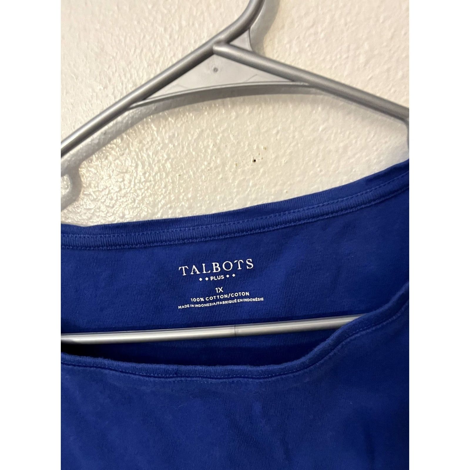 Talbots Talbots Blouse Shirt Women 1X Blue Round Neck 3/4 Flounced Sleeve Casual Career Cotton Polyester Tweed Size XL / US 12-14 / IT 48-50 - 2 Thumbnail
