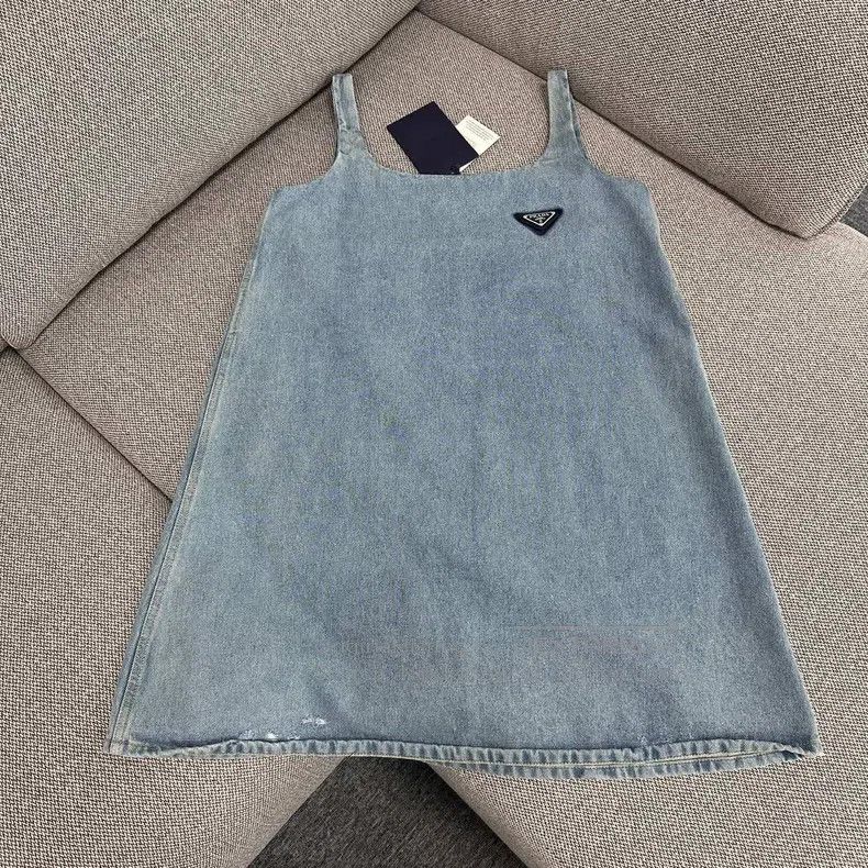 Prada Prada Blue logo denim A-shaped suspender dress Size XS / US 0-2 / IT 36-38 - 1 Thumbnail