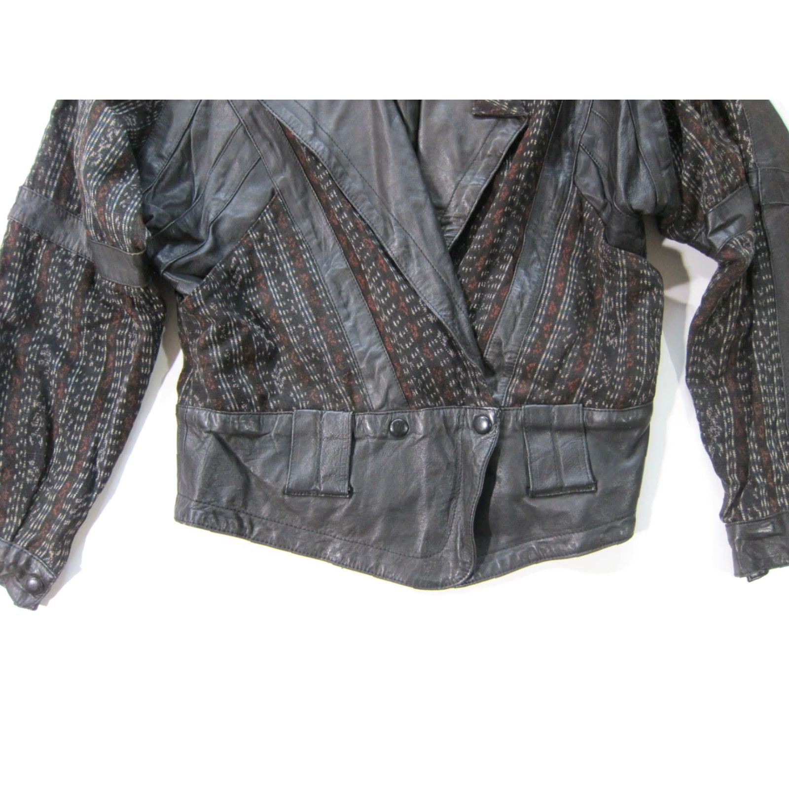 Vintage VINTAGE World Arts Santa Fe Black Leather Cotton Textile Moto Jacket Women S-M Size M / US 6-8 / IT 42-44 - 5 Thumbnail