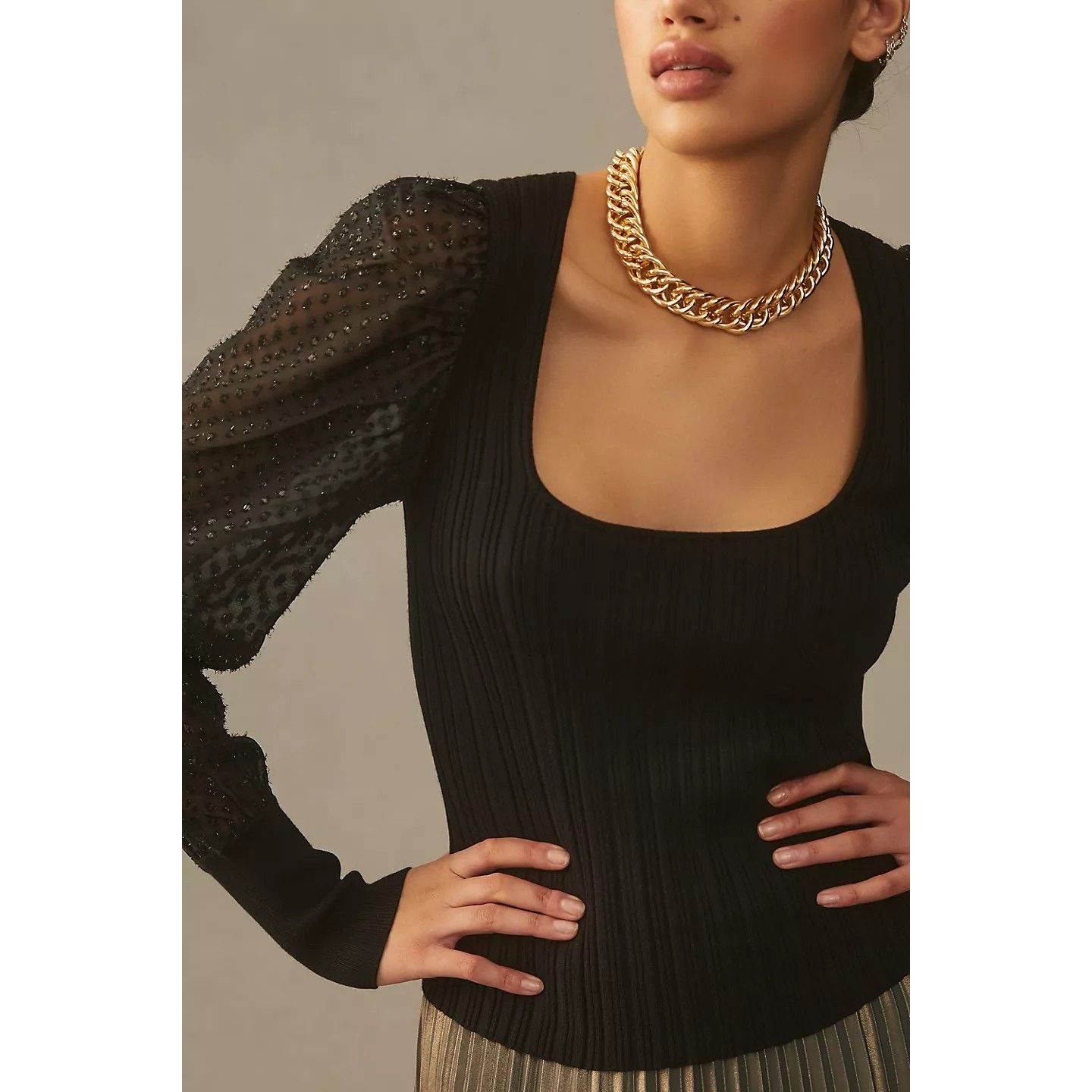 Anthropologie New By Anthropologie Puff-Sleeve Shimmer Sweater $128 MEDIUM Size M / US 6-8 / IT 42-44 - 3 Thumbnail